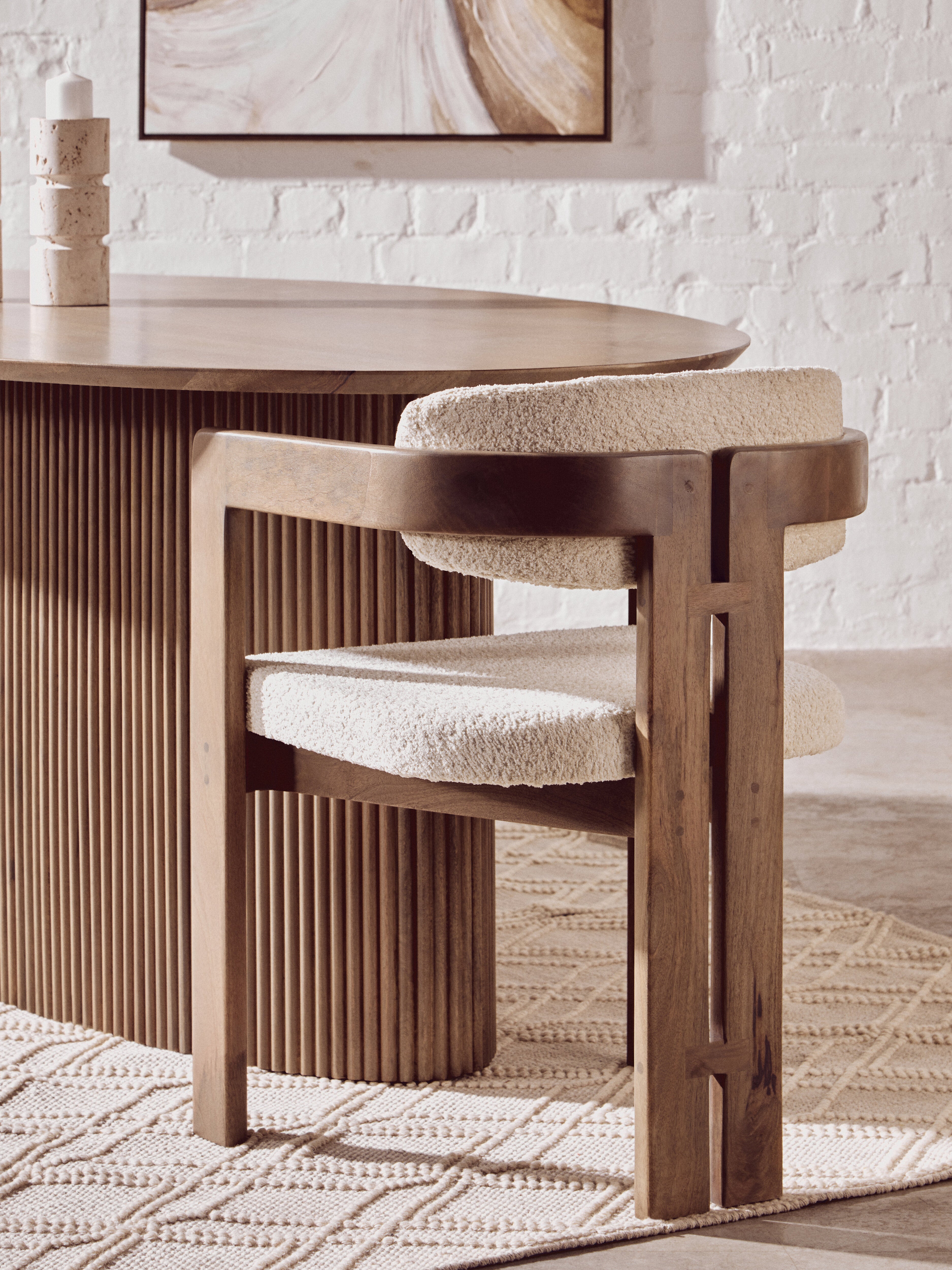 Kelda Grey Mango Wood & Cream Boucle Tripod Dining Chair