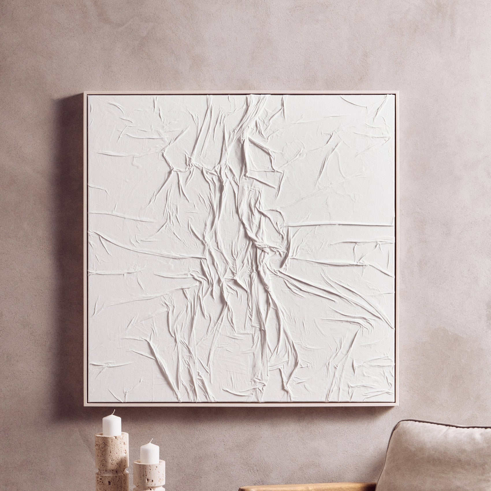Noah White Pleated Fabric Hand-Painted Canvas Wall Art