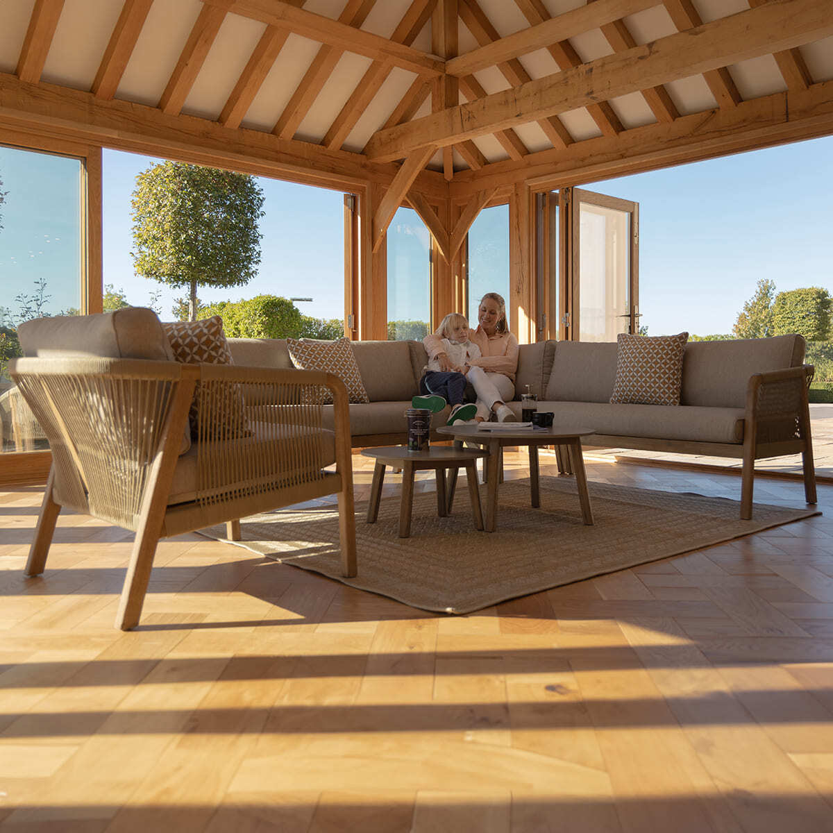 New Martinique Corner Sofa Set & Armchair - Light Brown