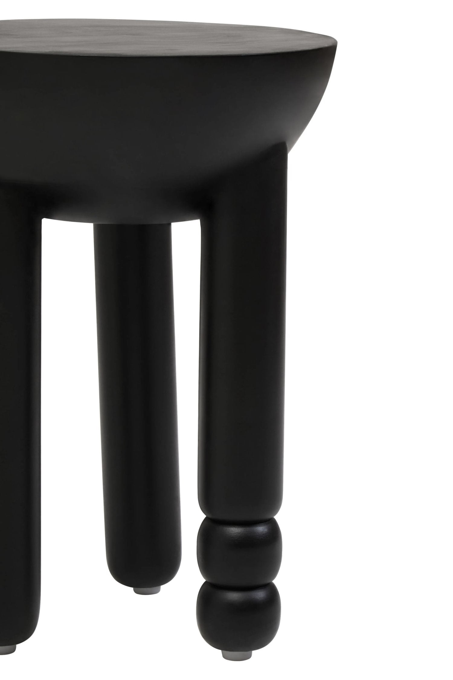 Totem Black Finish Mango Wood Column Detail Round Side Table