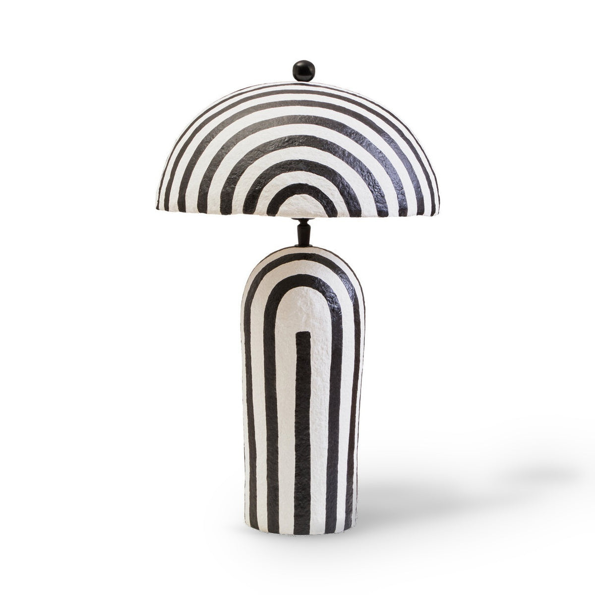 Carta Black & White Stripe Papier Mache Table Lamp with Dome Shade