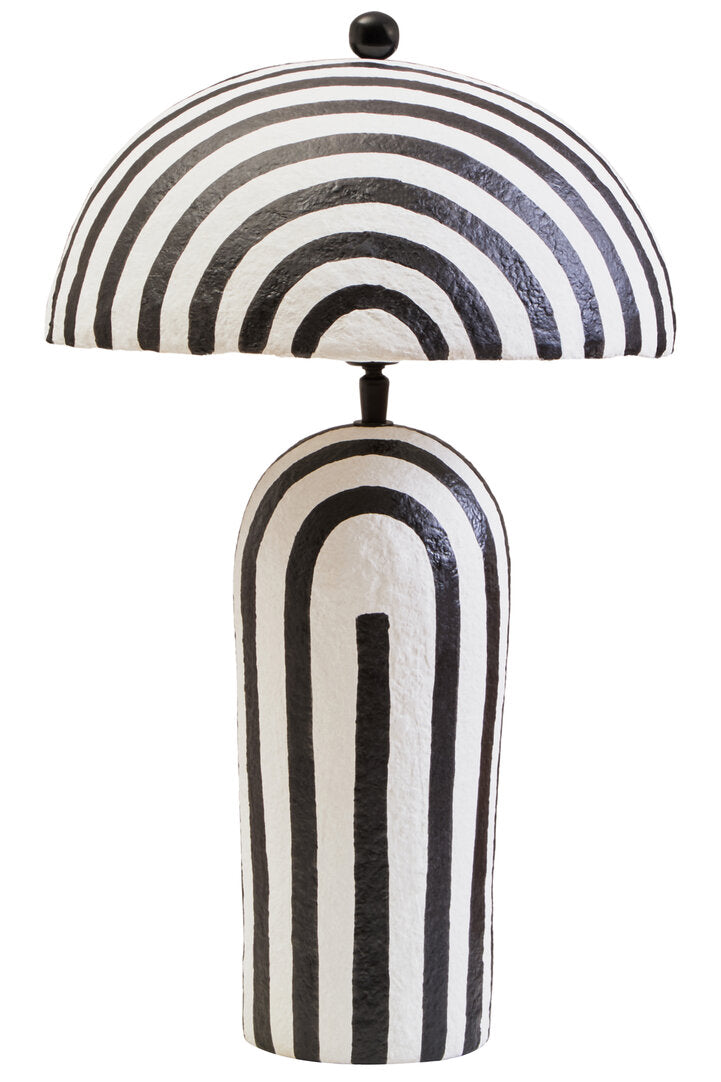 Carta Black & White Stripe Papier Mache Table Lamp with Dome Shade