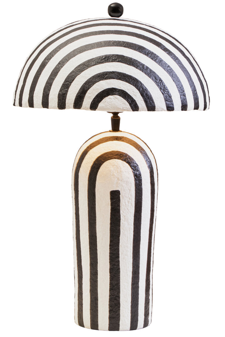 Carta Black & White Stripe Papier Mache Table Lamp with Dome Shade