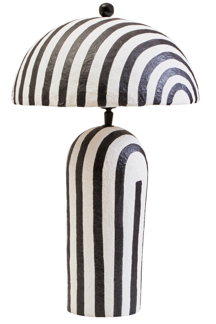 Carta Black & White Stripe Papier Mache Table Lamp with Dome Shade
