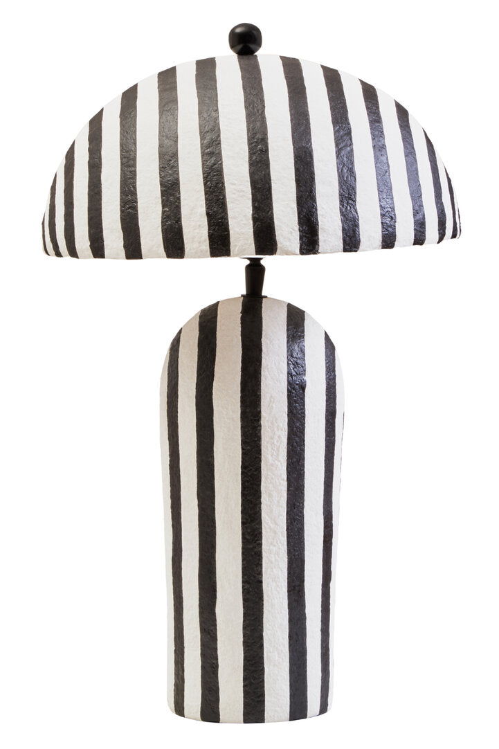 Carta Black & White Stripe Papier Mache Table Lamp with Dome Shade