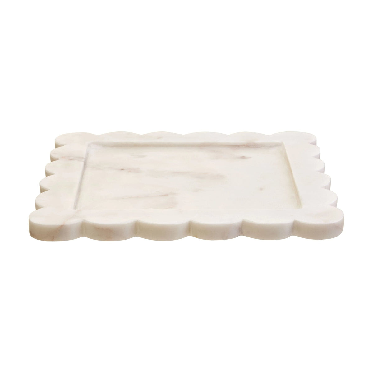 Florence Large White Marble Scalloped Edge Square Tray