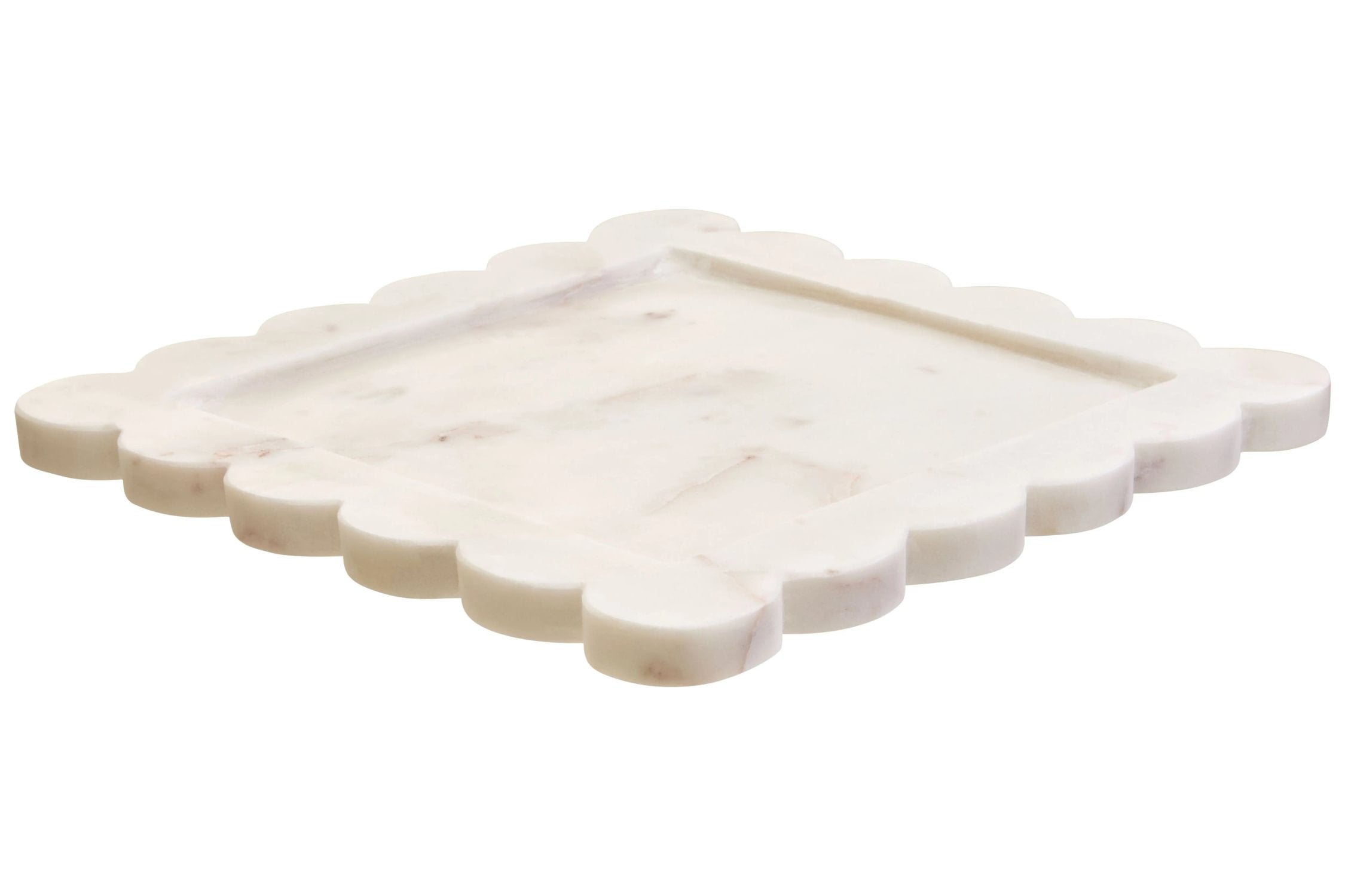 Florence Large White Marble Scalloped Edge Square Tray