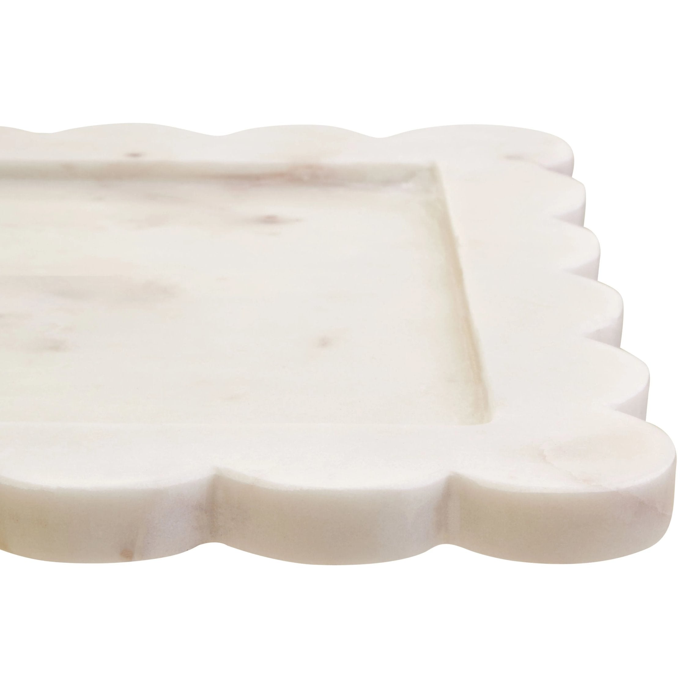 Florence Large White Marble Scalloped Edge Square Tray
