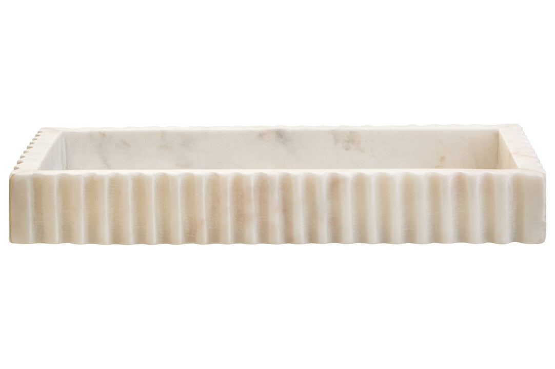 Athena Rectangular White Fluted Marble Tray