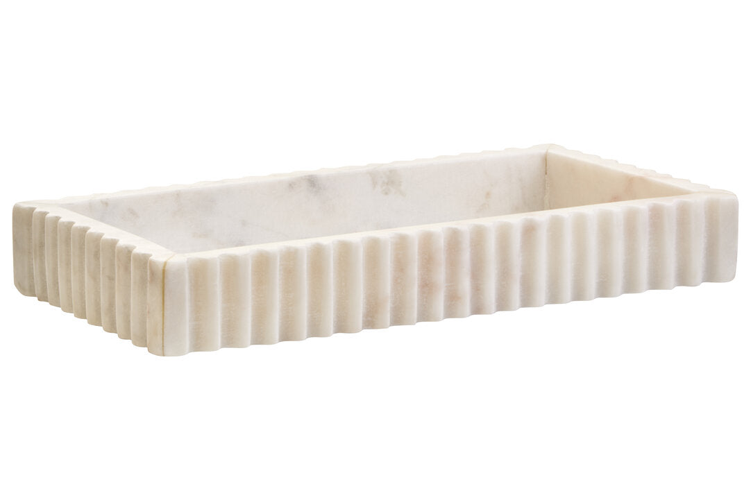 Athena Rectangular White Fluted Marble Tray
