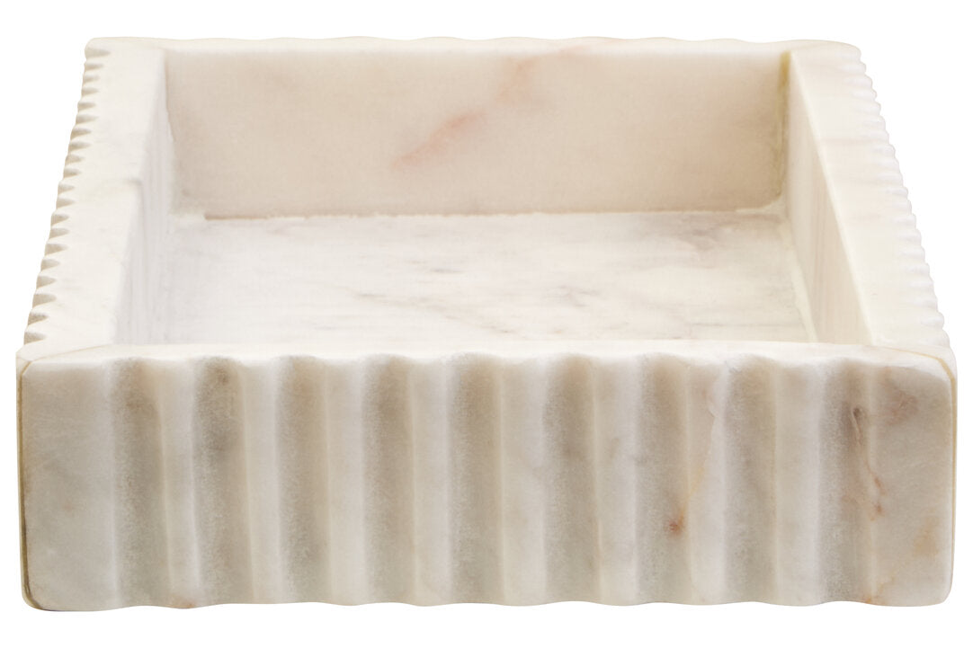 Athena Rectangular White Fluted Marble Tray