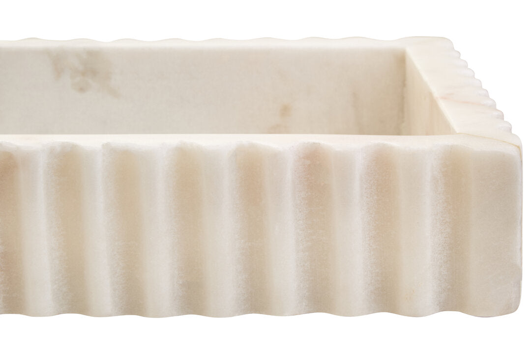 Athena Rectangular White Fluted Marble Tray