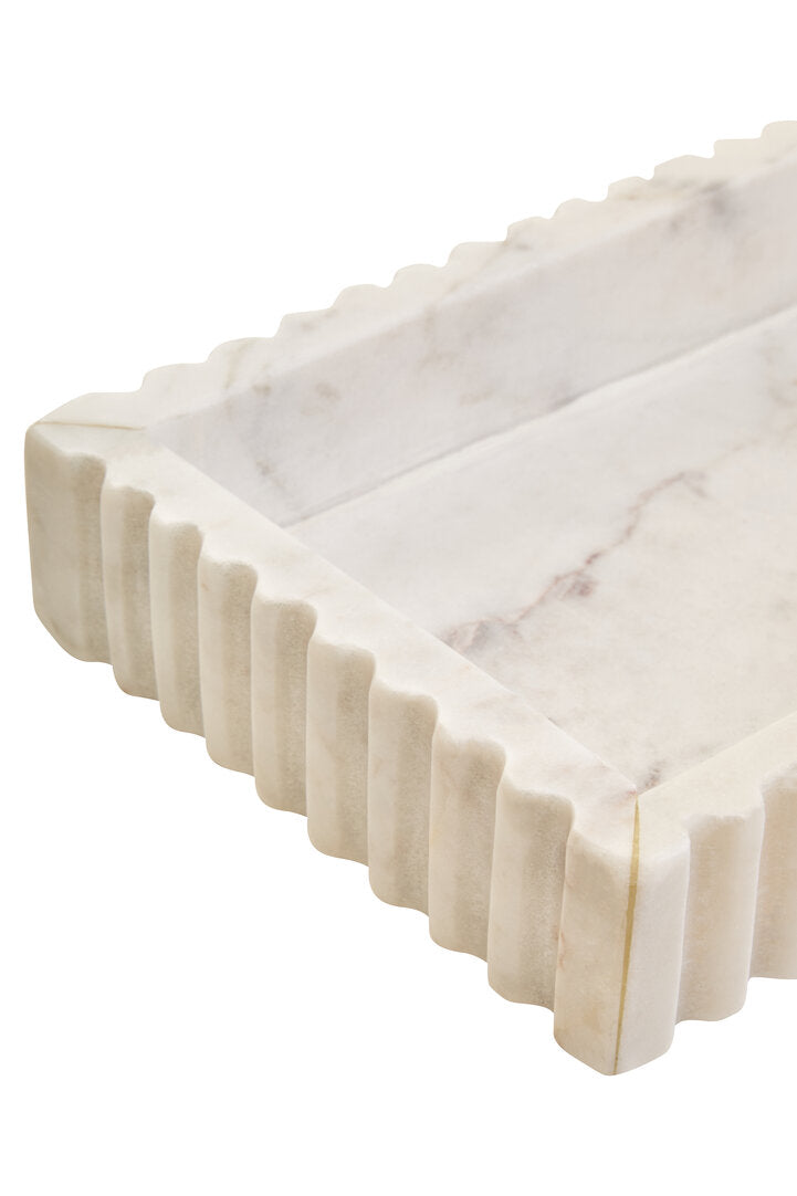 Athena Rectangular White Fluted Marble Tray