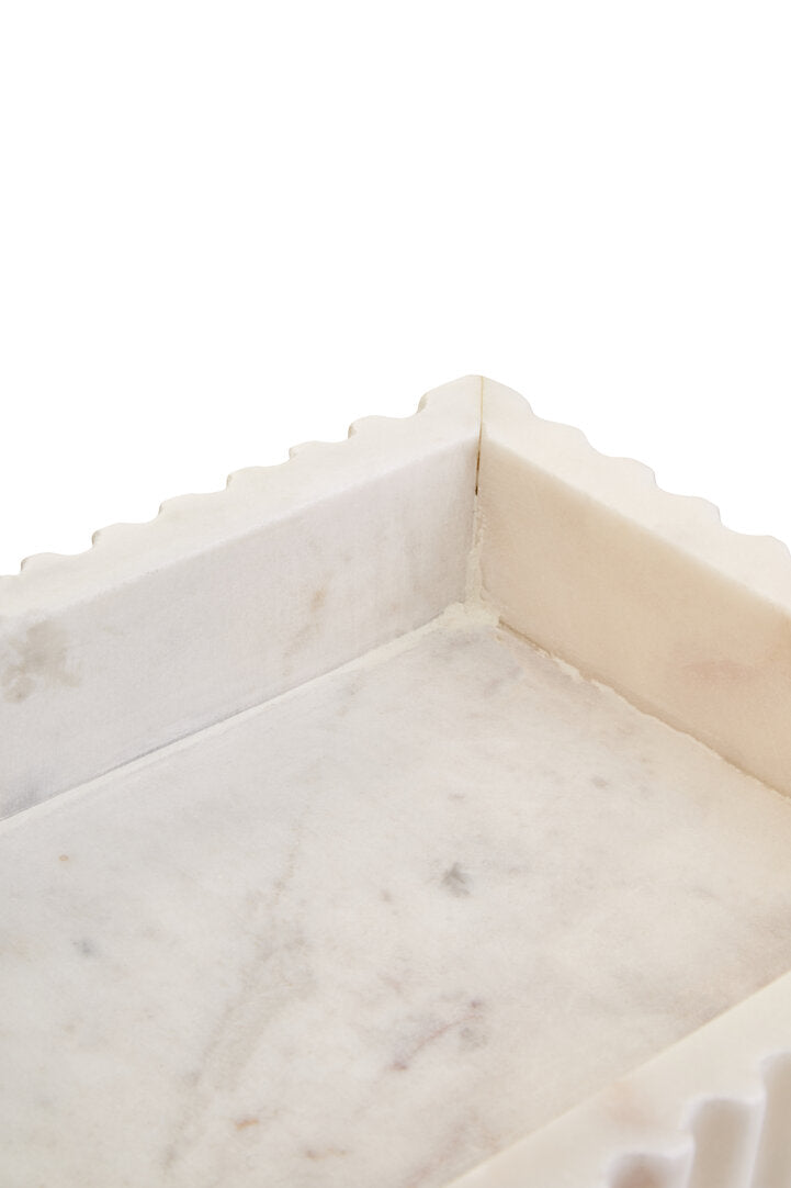 Athena Rectangular White Fluted Marble Tray