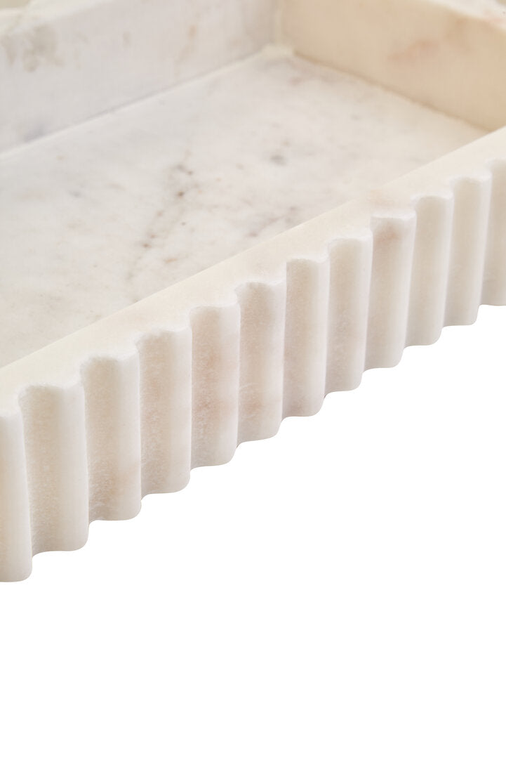 Athena Rectangular White Fluted Marble Tray