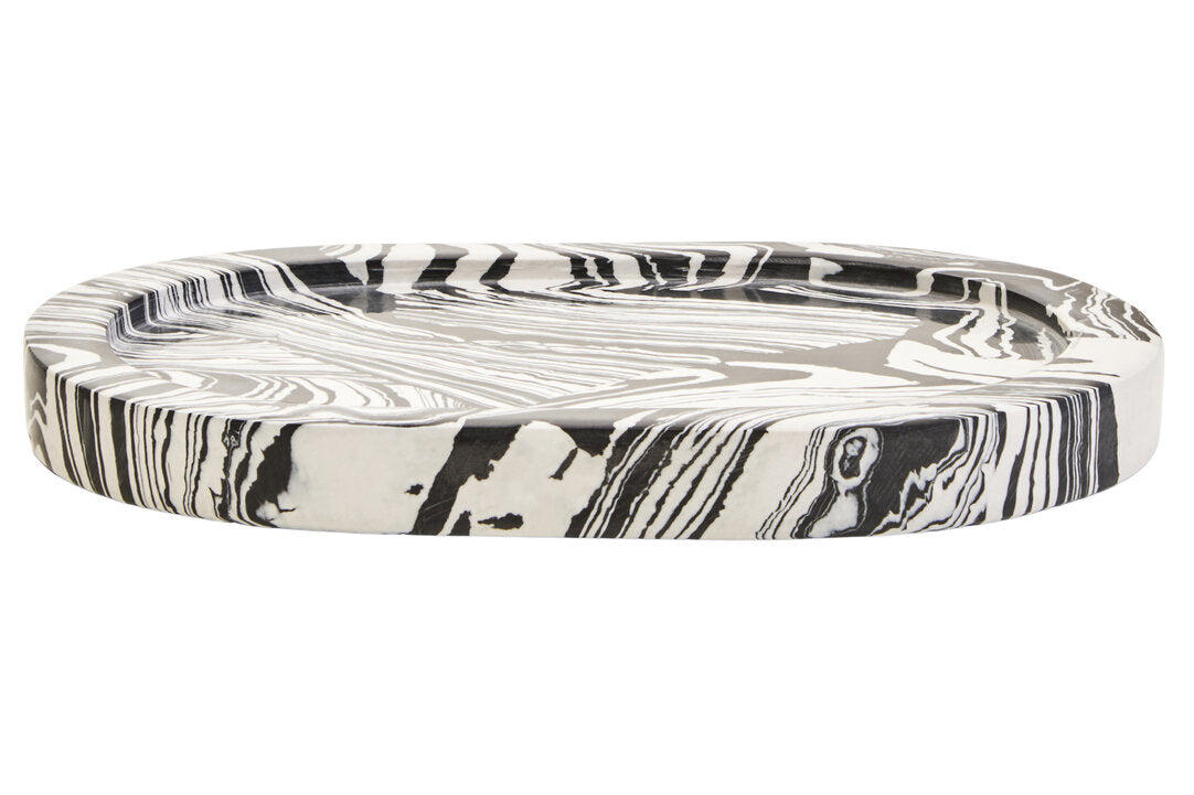 Clau Black & White Oval Marble Tray