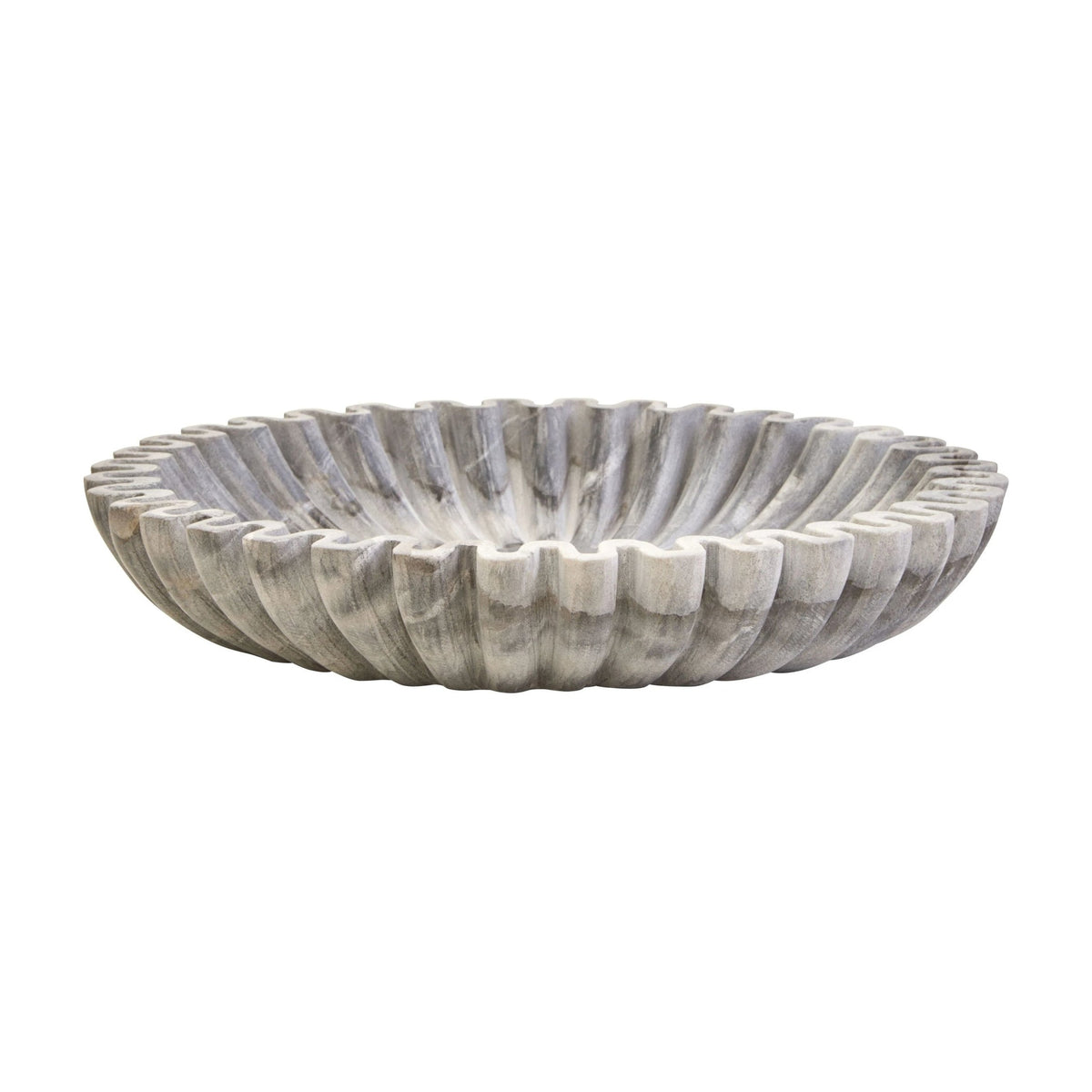 Florence Large Grey Marble Fluted Bowl