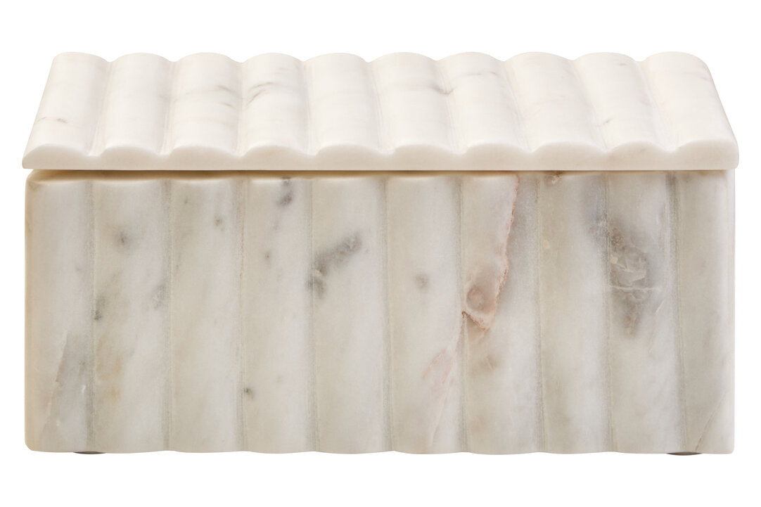 Athena Rectangular White Fluted Marble Box