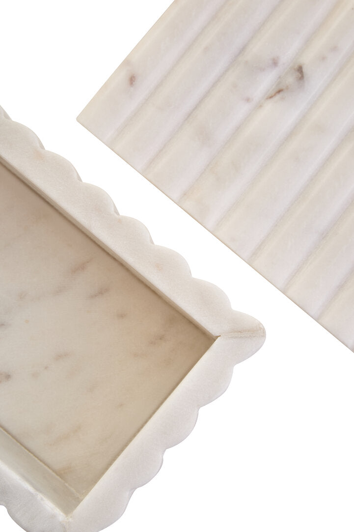 Athena Rectangular White Fluted Marble Box