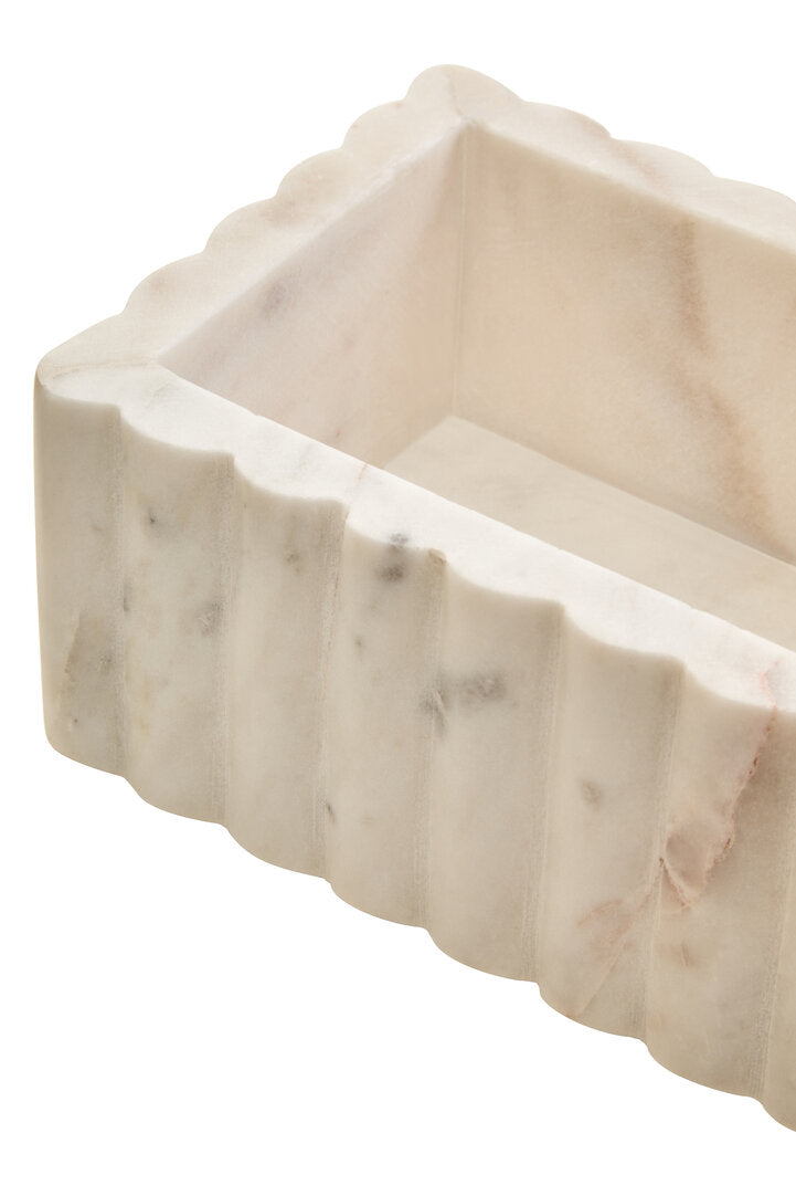 Athena Rectangular White Fluted Marble Box