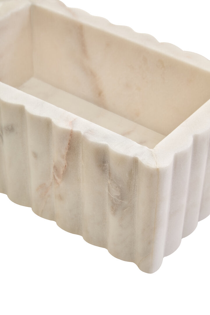 Athena Rectangular White Fluted Marble Box