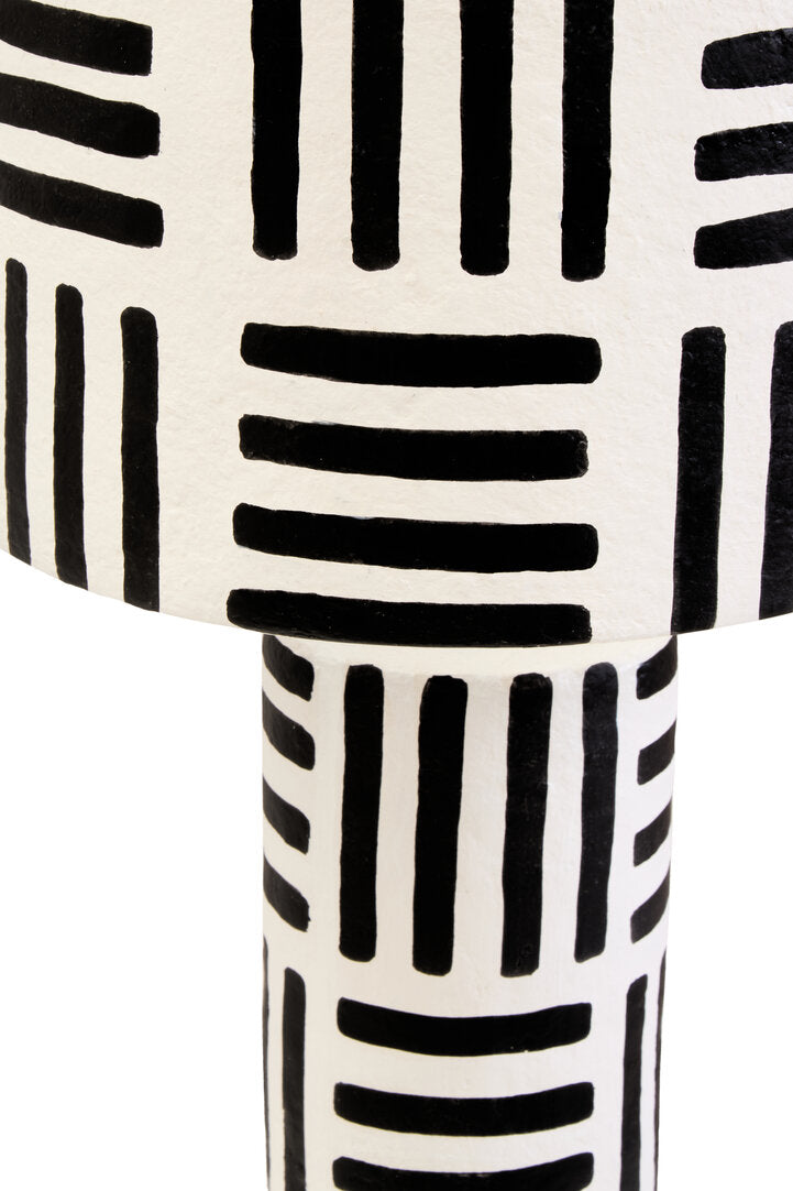 Carta Black & White Papier Mache Table Lamp with Geometric Lines