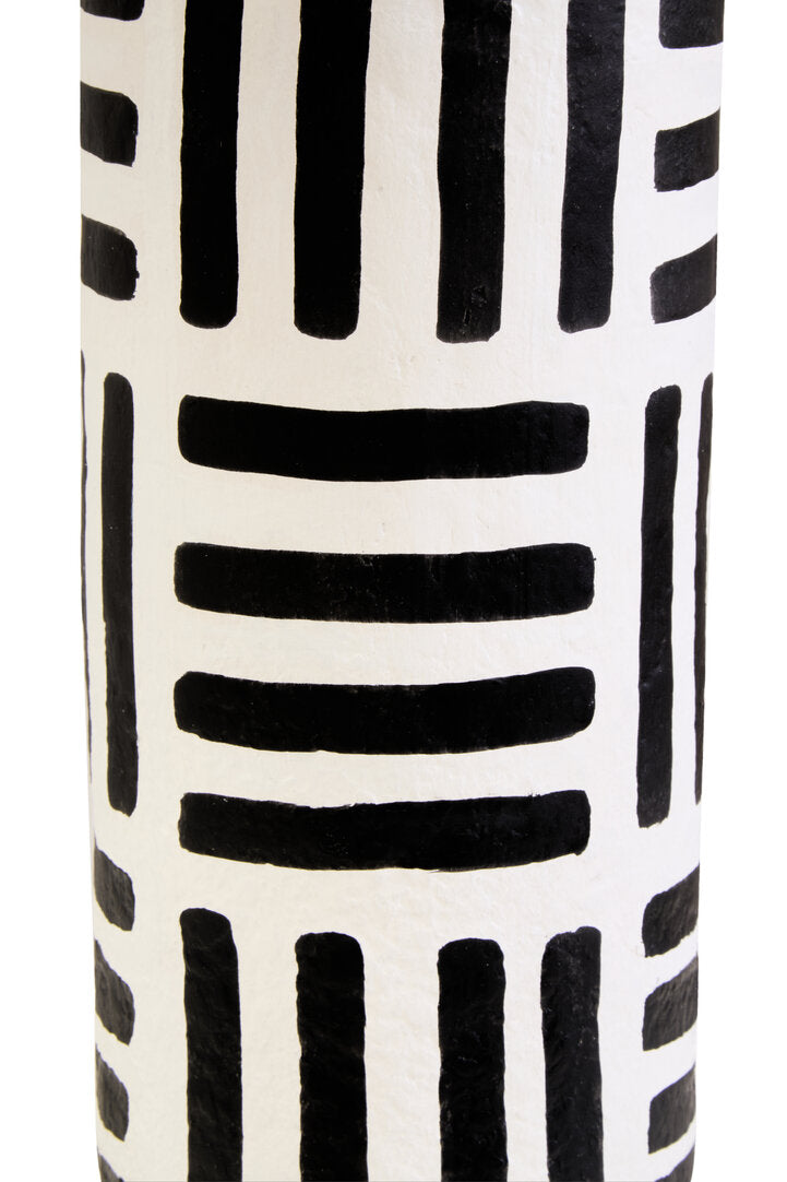 Carta Black & White Papier Mache Table Lamp with Geometric Lines