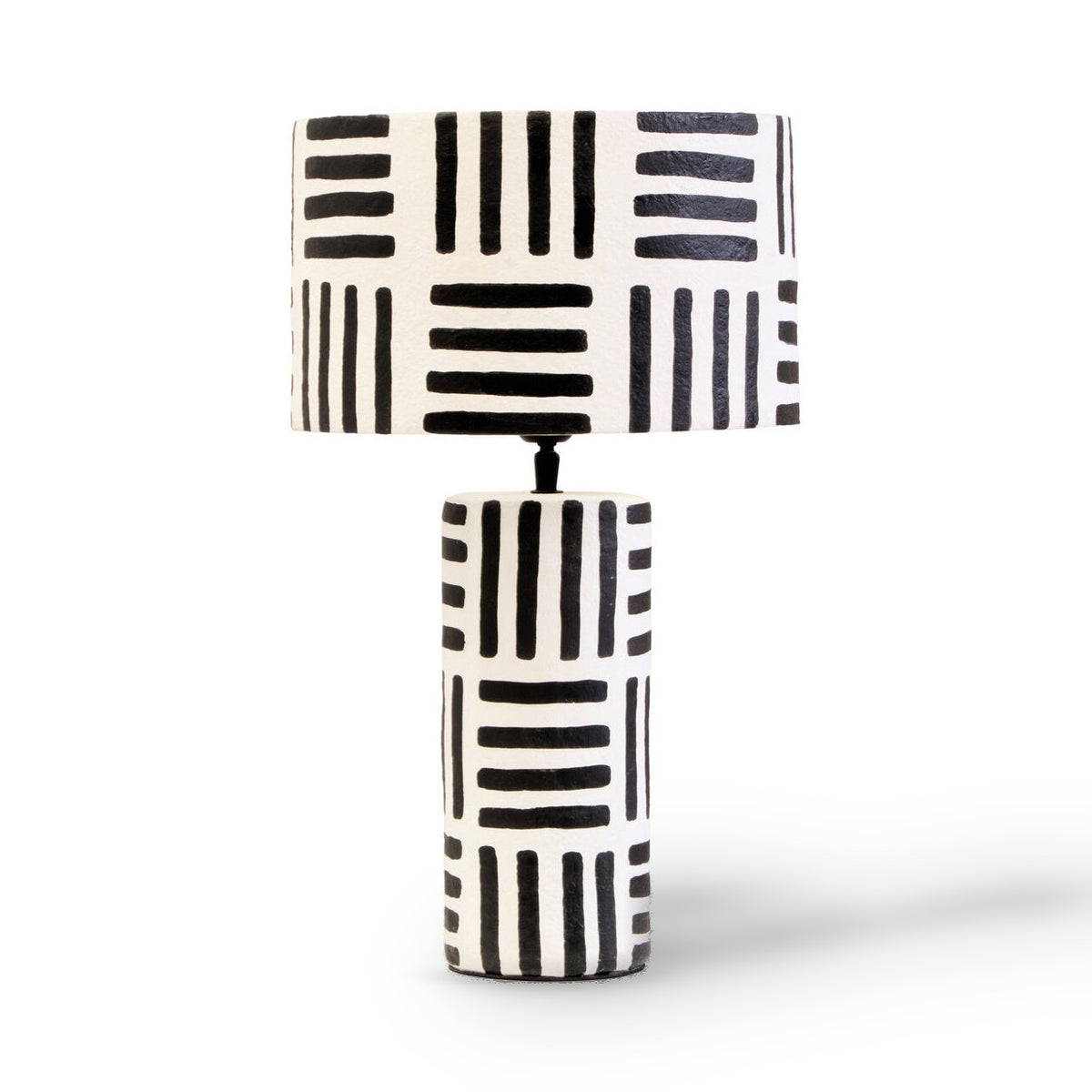 Carta Black & White Papier Mache Table Lamp with Geometric Lines