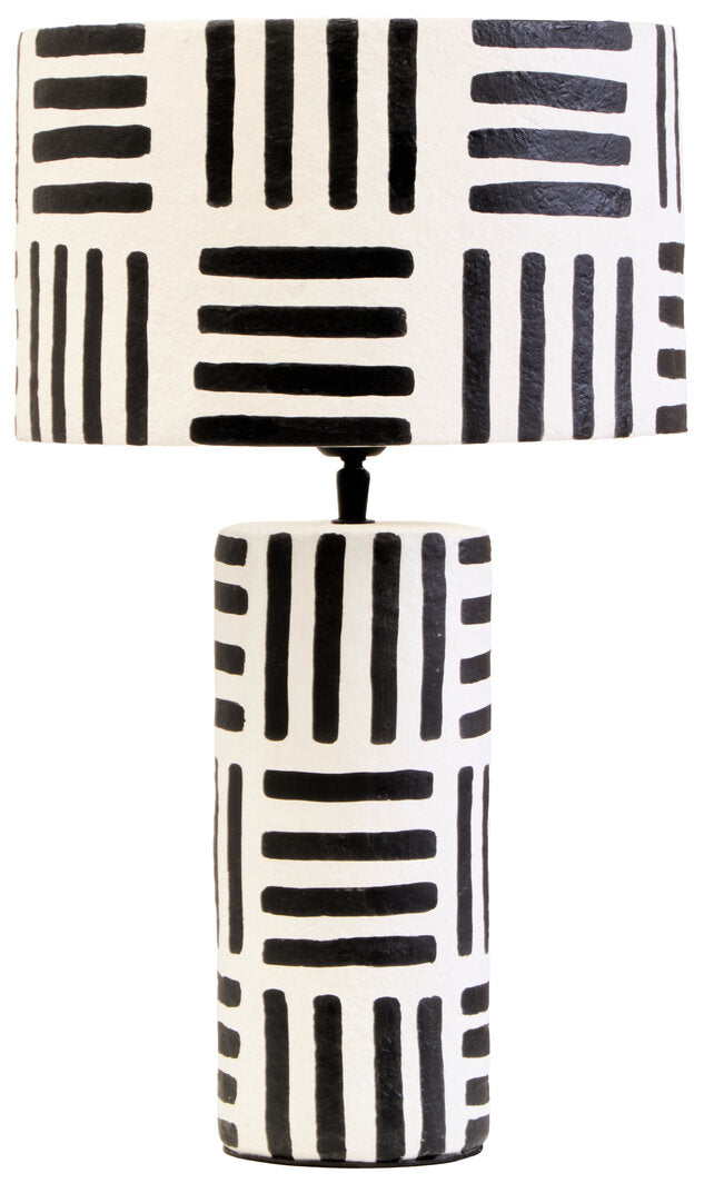 Carta Black & White Papier Mache Table Lamp with Geometric Lines