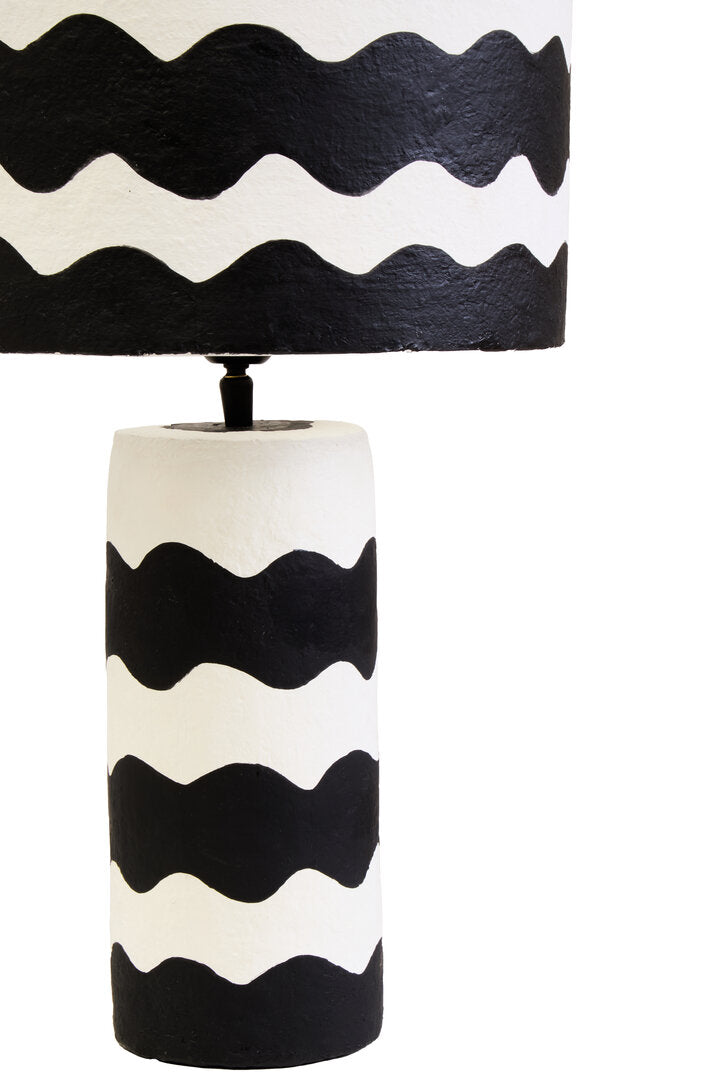 Carta Black & White Curved Stripe Papier Mache Table Lamp