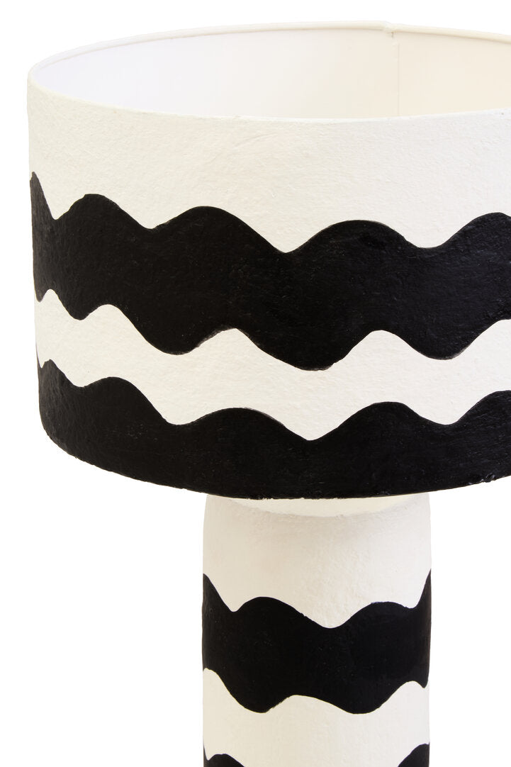Carta Black & White Curved Stripe Papier Mache Table Lamp