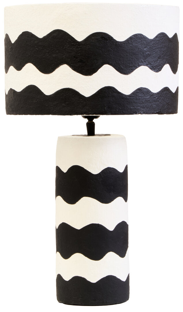 Carta Black & White Curved Stripe Papier Mache Table Lamp