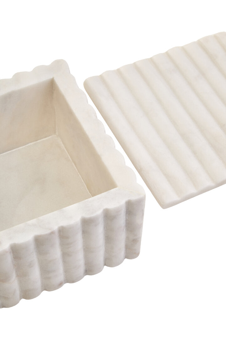 Athena Square White Fluted Marble Box