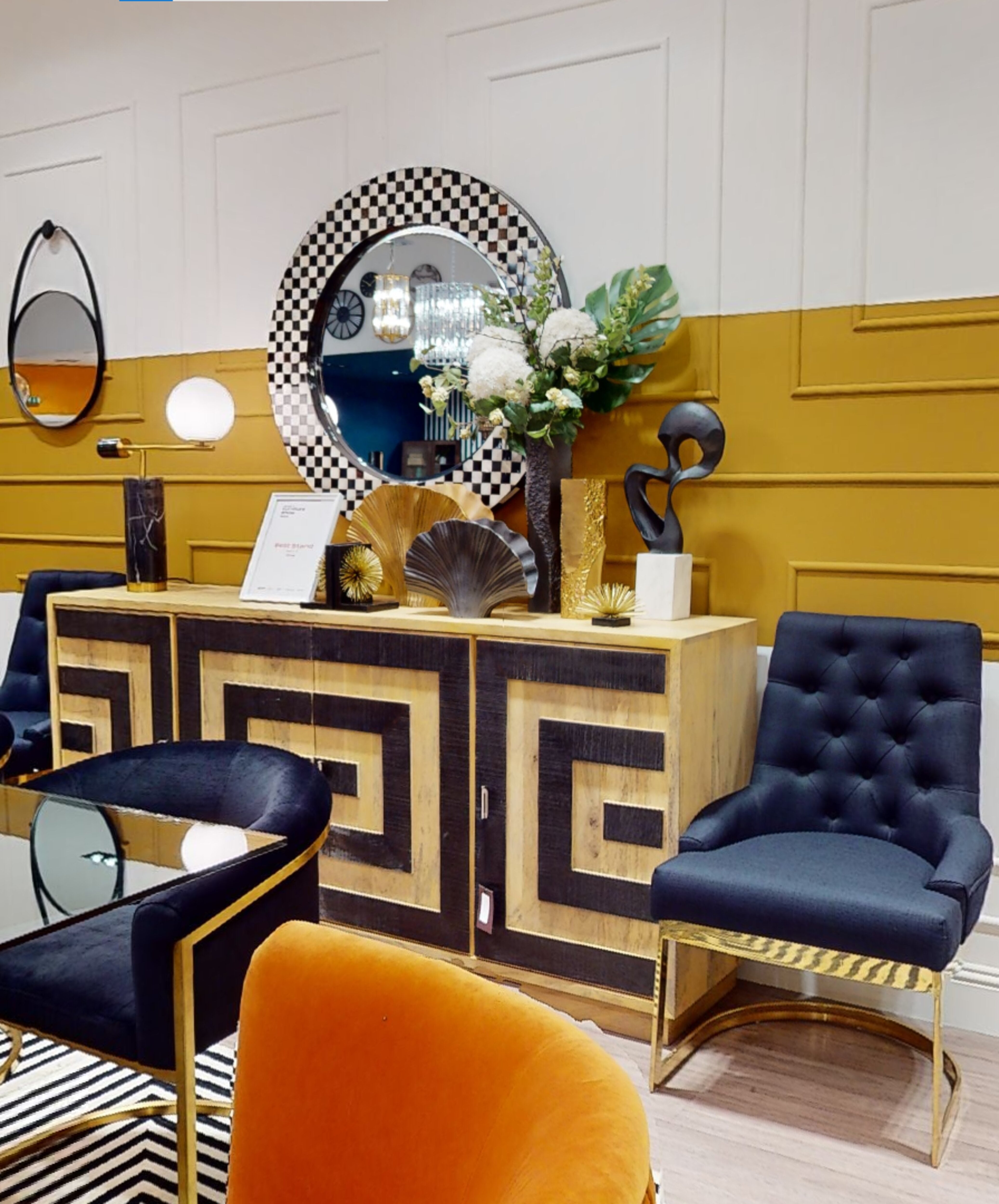 Celcola Natural & Black Mango Wood Geometric Sideboard