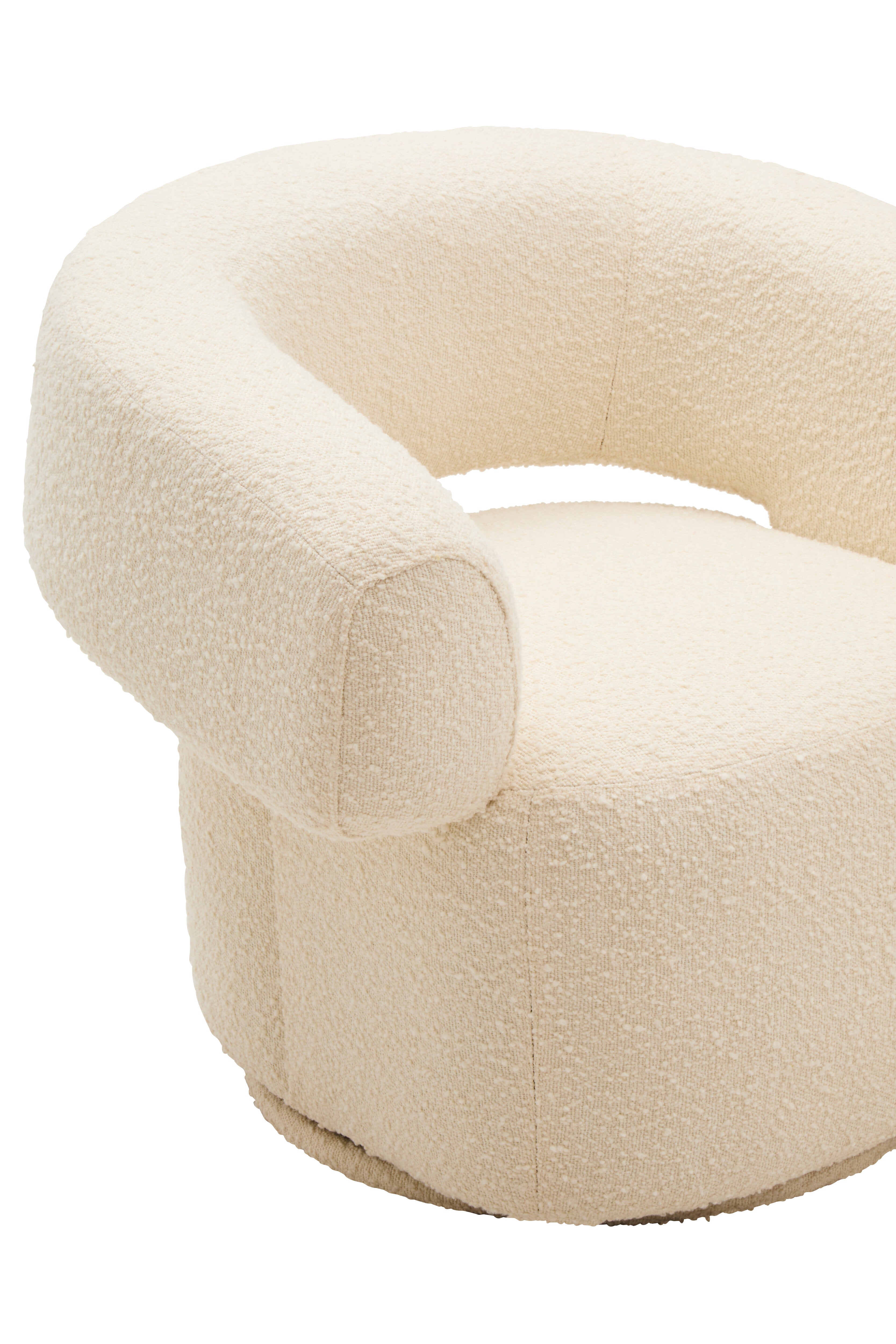 Monaco Ivory Boucle Curved Revolving Armchair
