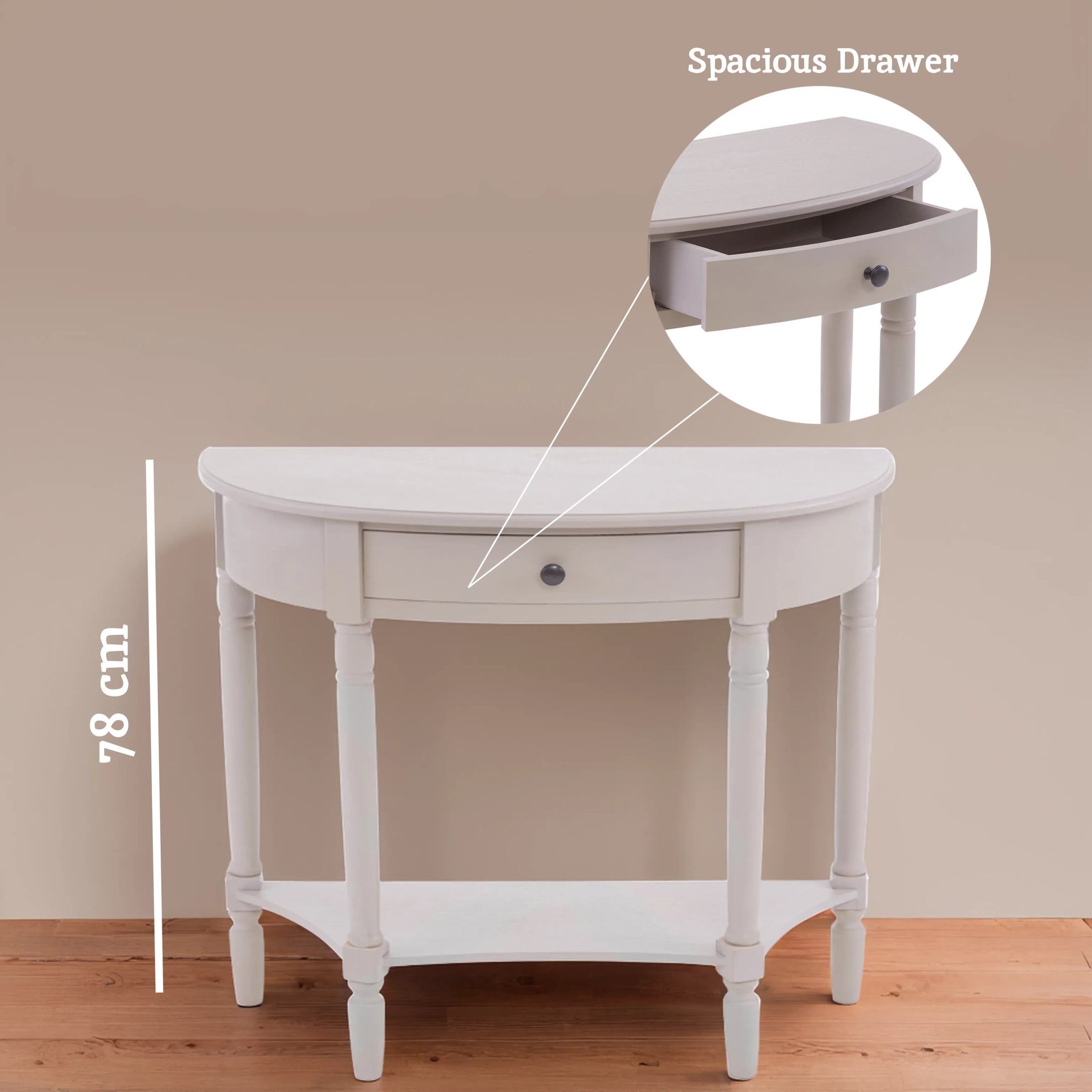 Chelsea Grey Putty Half Moon Wood 1 Drawer Console Table