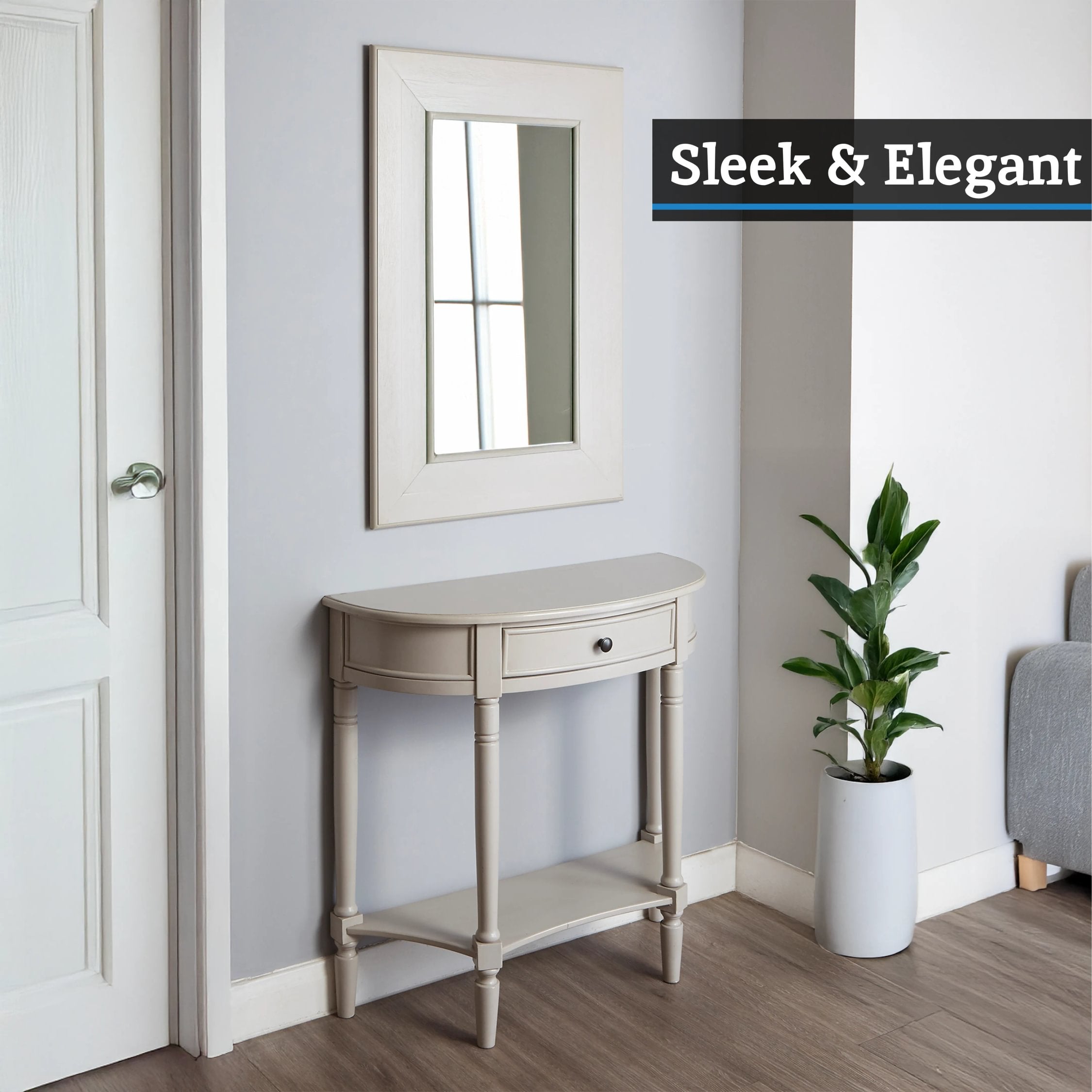 Chelsea Grey Putty Half Moon Wood 1 Drawer Console Table