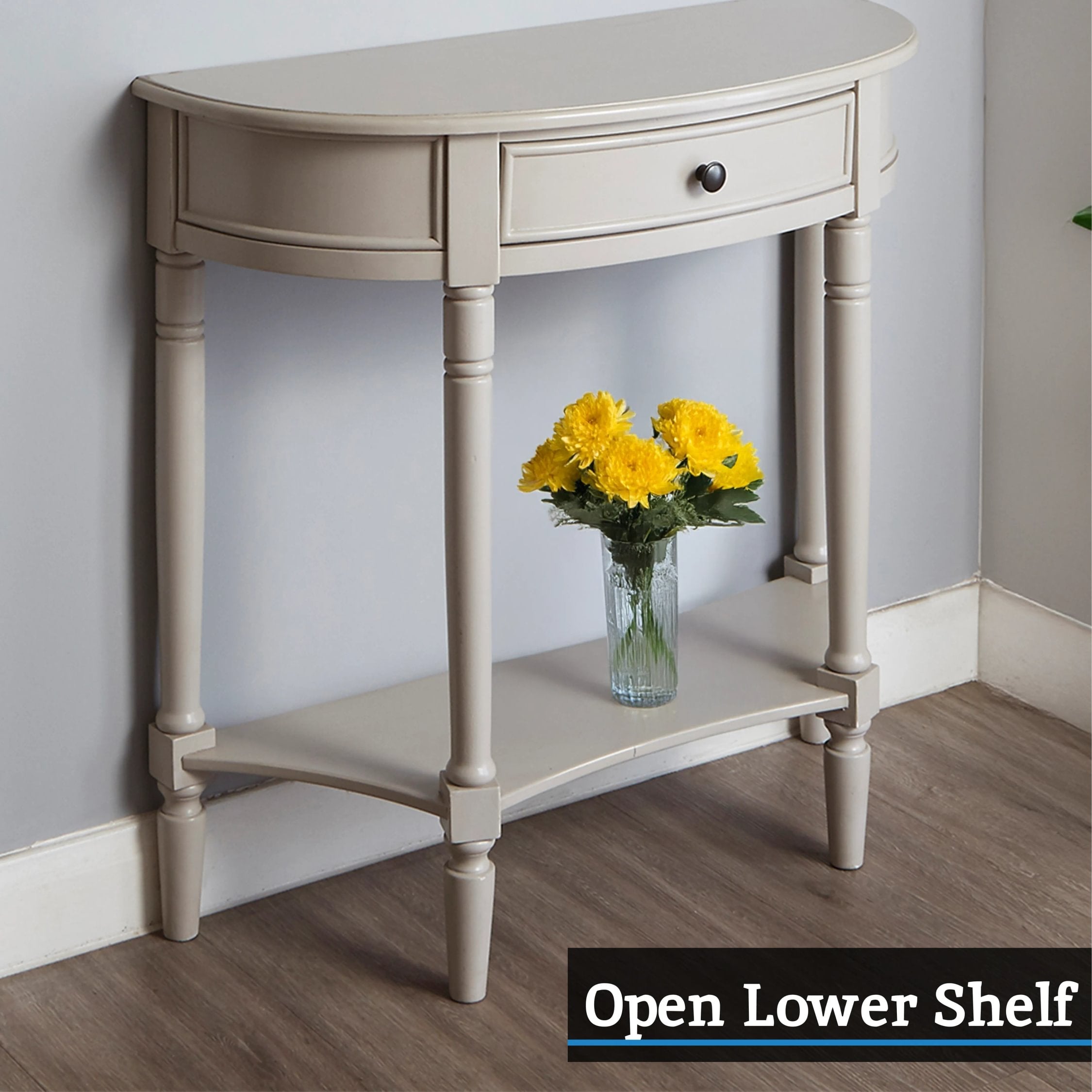 Chelsea Grey Putty Half Moon Wood 1 Drawer Console Table