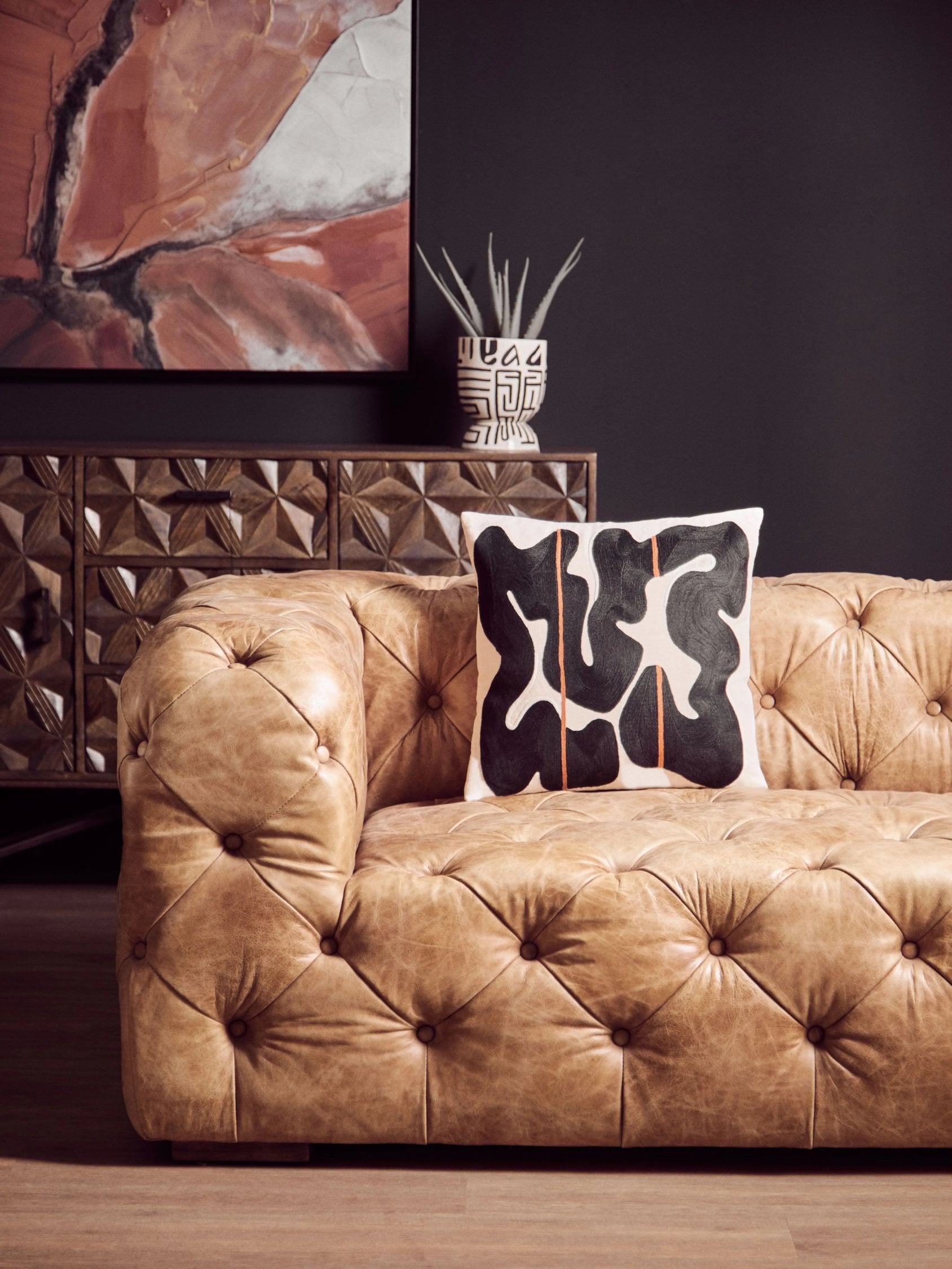 Kensington 3 Seater Brown Leather Modern Chesterfield Sofa