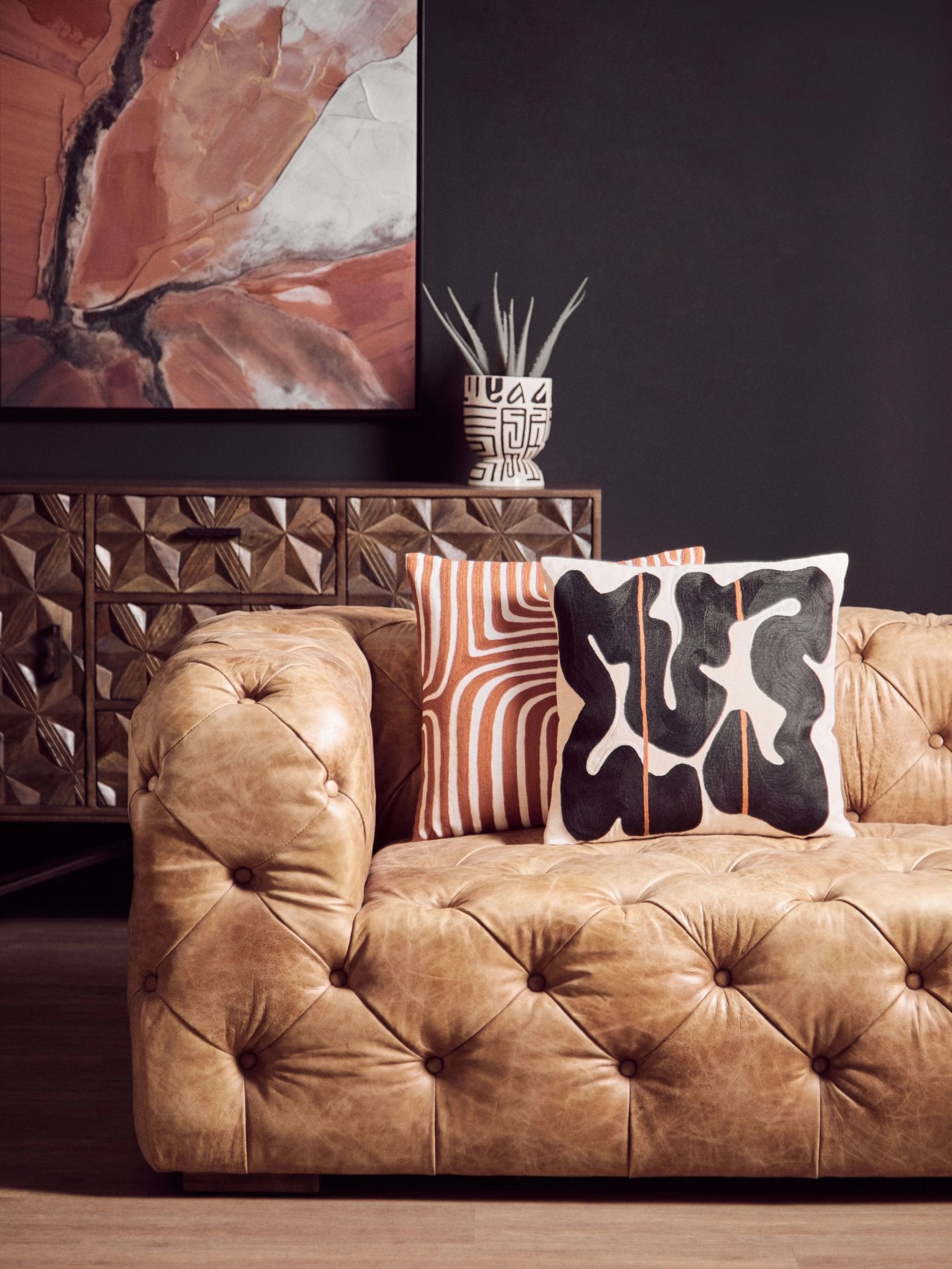 Kensington 3 Seater Brown Leather Modern Chesterfield Sofa