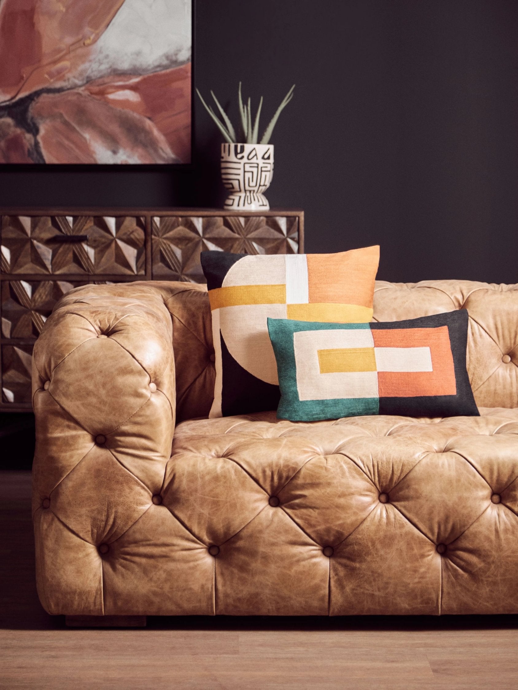 Kensington 3 Seater Brown Leather Modern Chesterfield Sofa