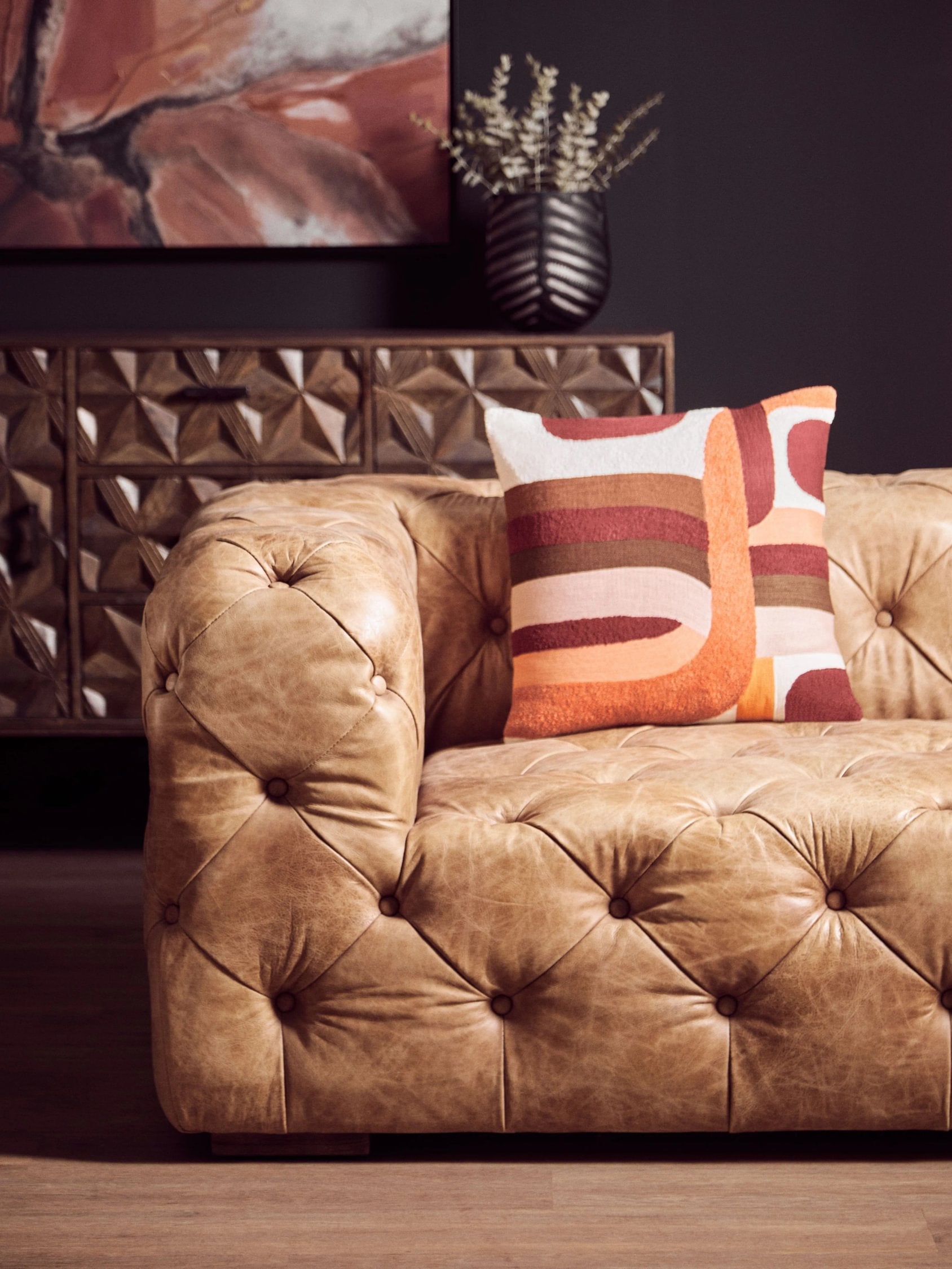 Kensington 3 Seater Brown Leather Modern Chesterfield Sofa