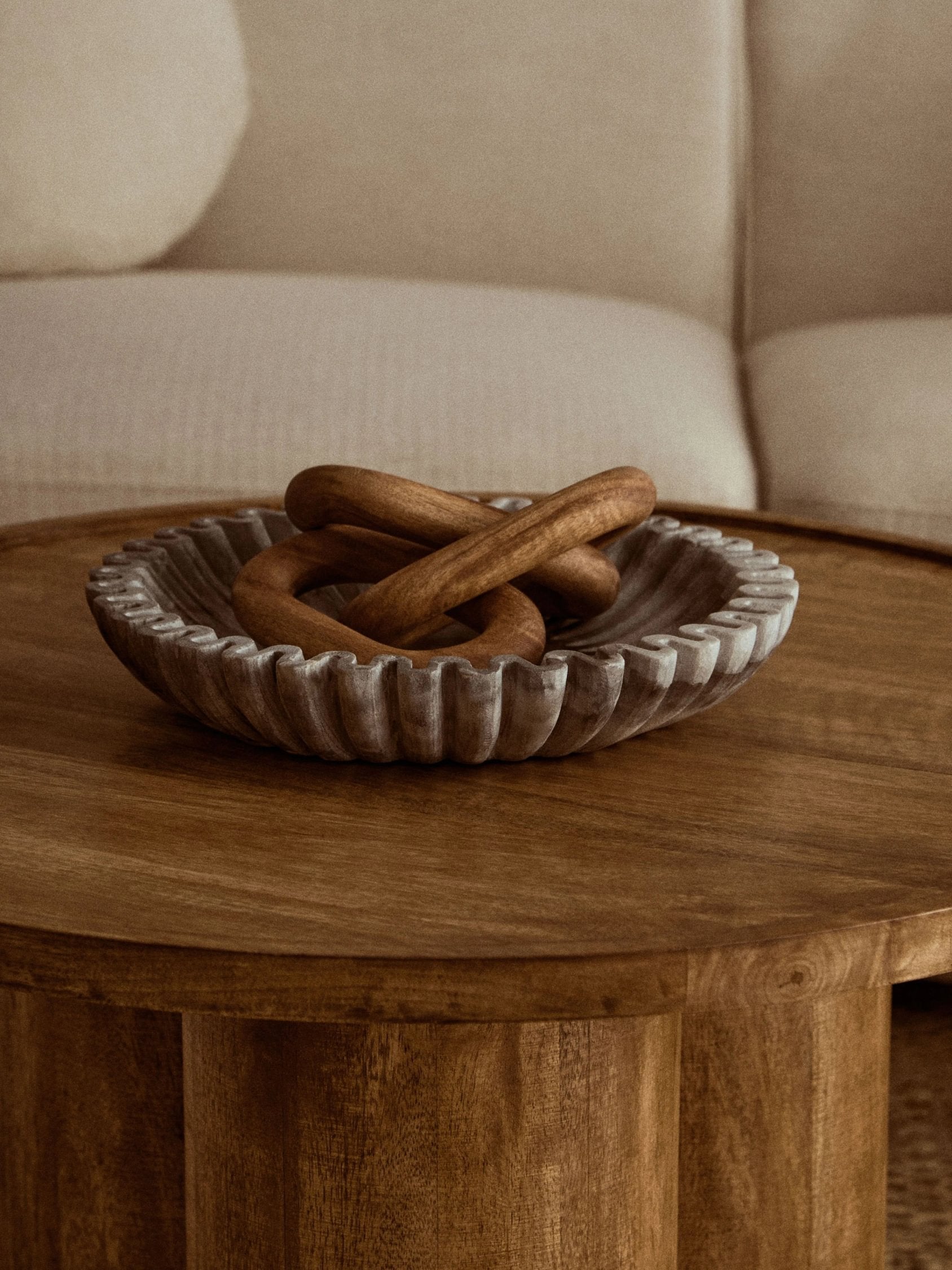 Florence Large Grey Marble Fluted Bowl
