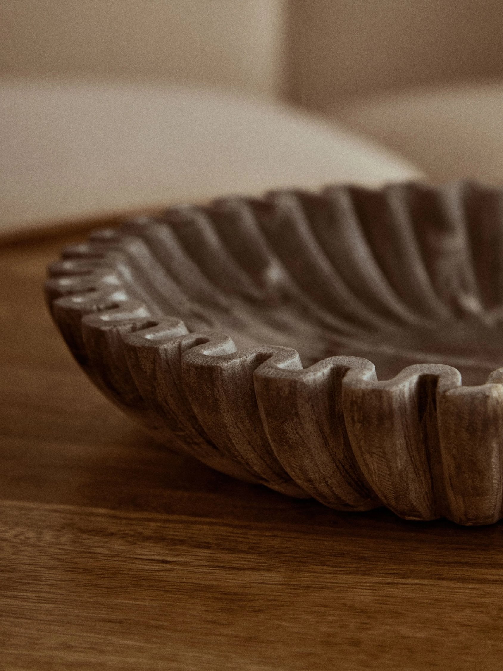 Florence Large Grey Marble Fluted Bowl