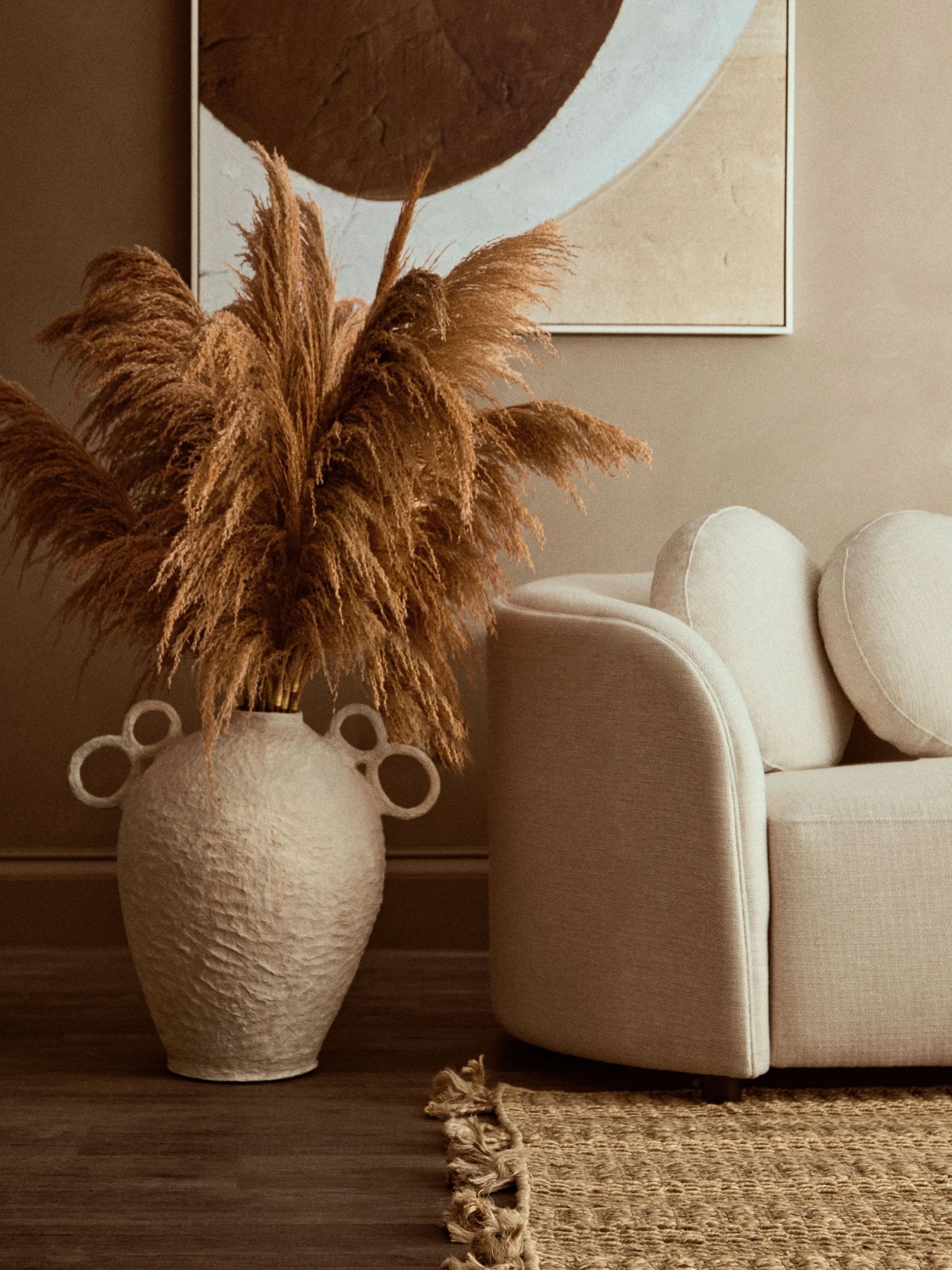 Papyrus Large Natural Cotton Mache Decorative Handle Vase