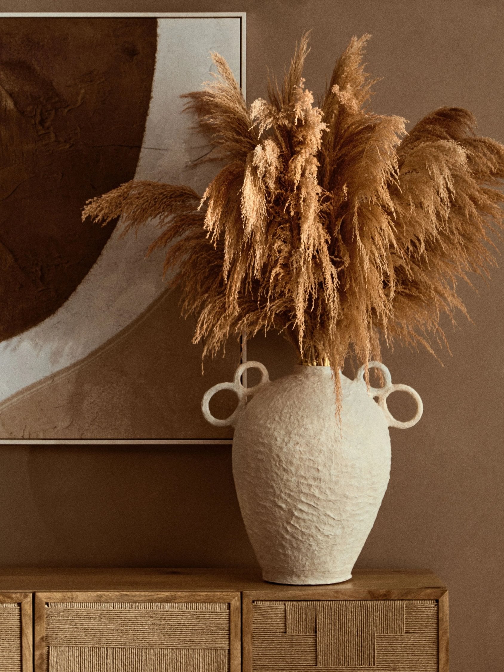 Papyrus Large Natural Cotton Mache Decorative Handle Vase