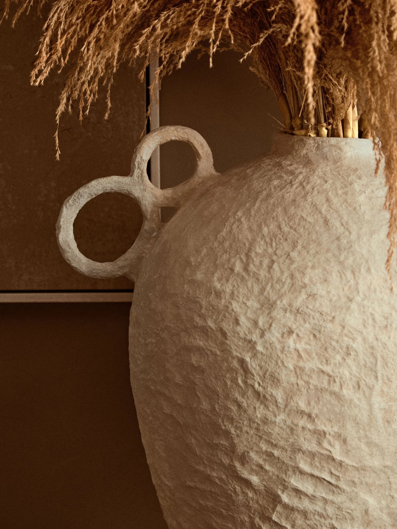 Papyrus Large Natural Cotton Mache Decorative Handle Vase