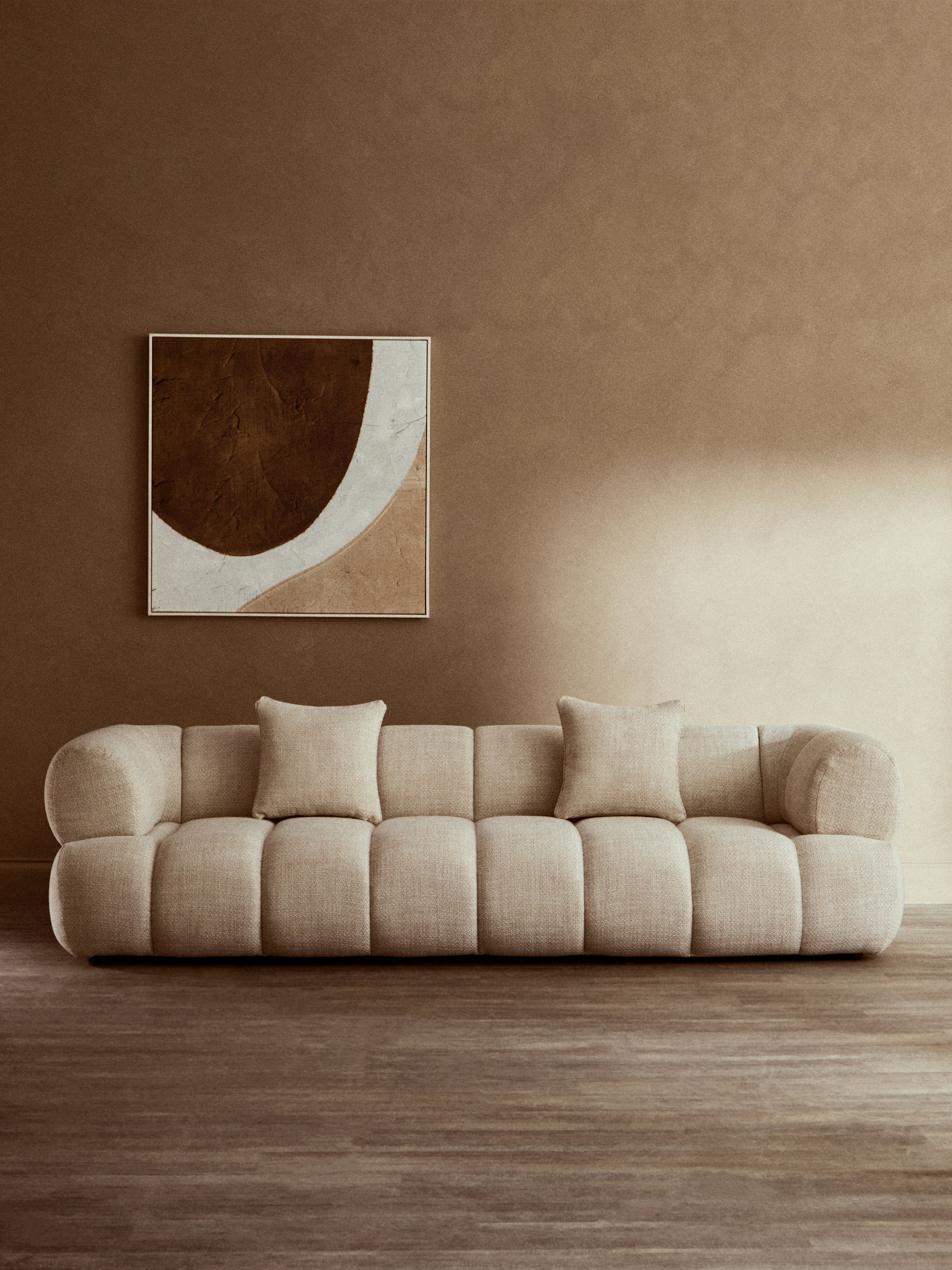 Elana Cream Linen Curved Sofa | 3 Seater
