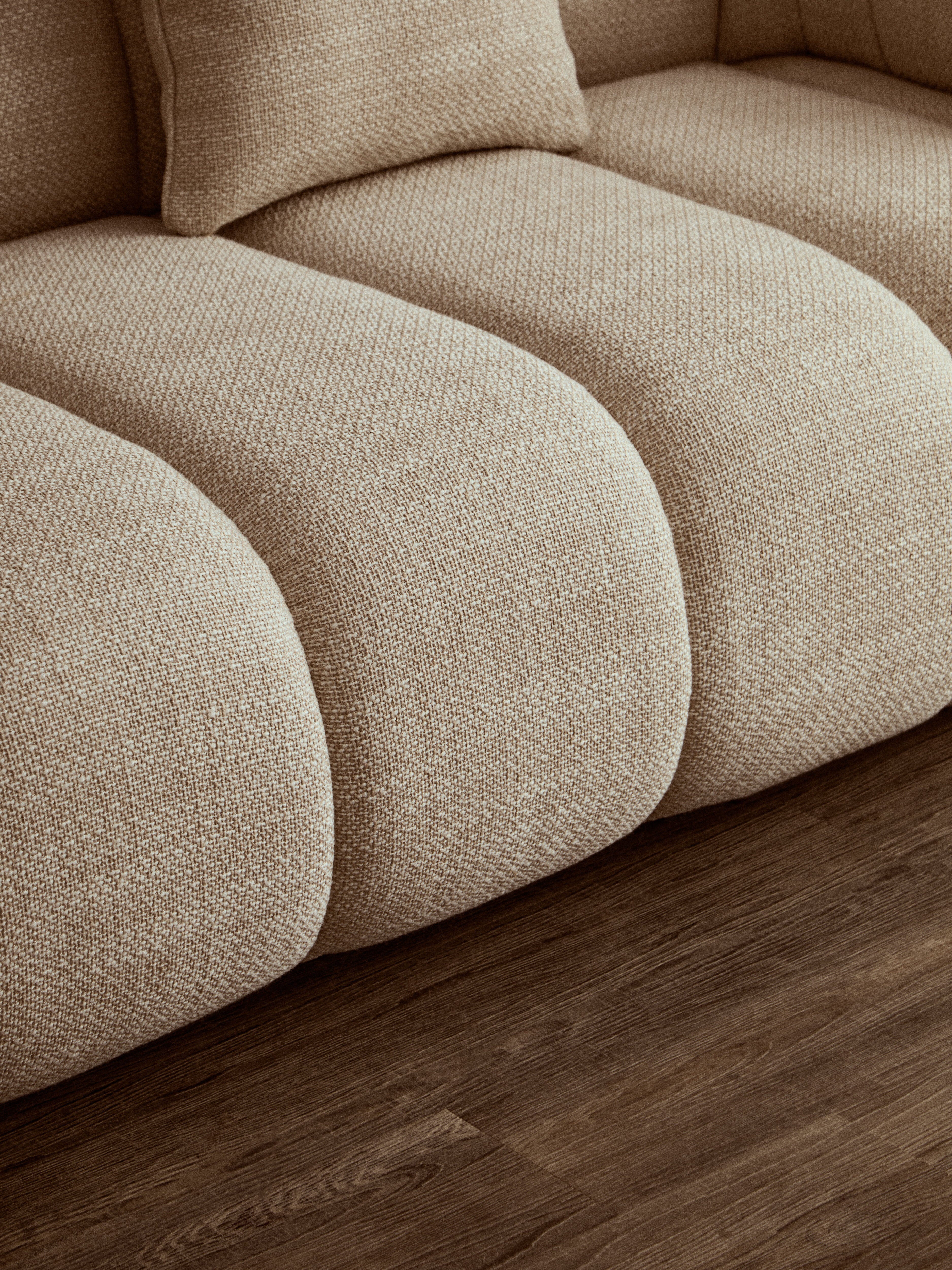 Elana Cream Linen Curved Sofa | 3 Seater