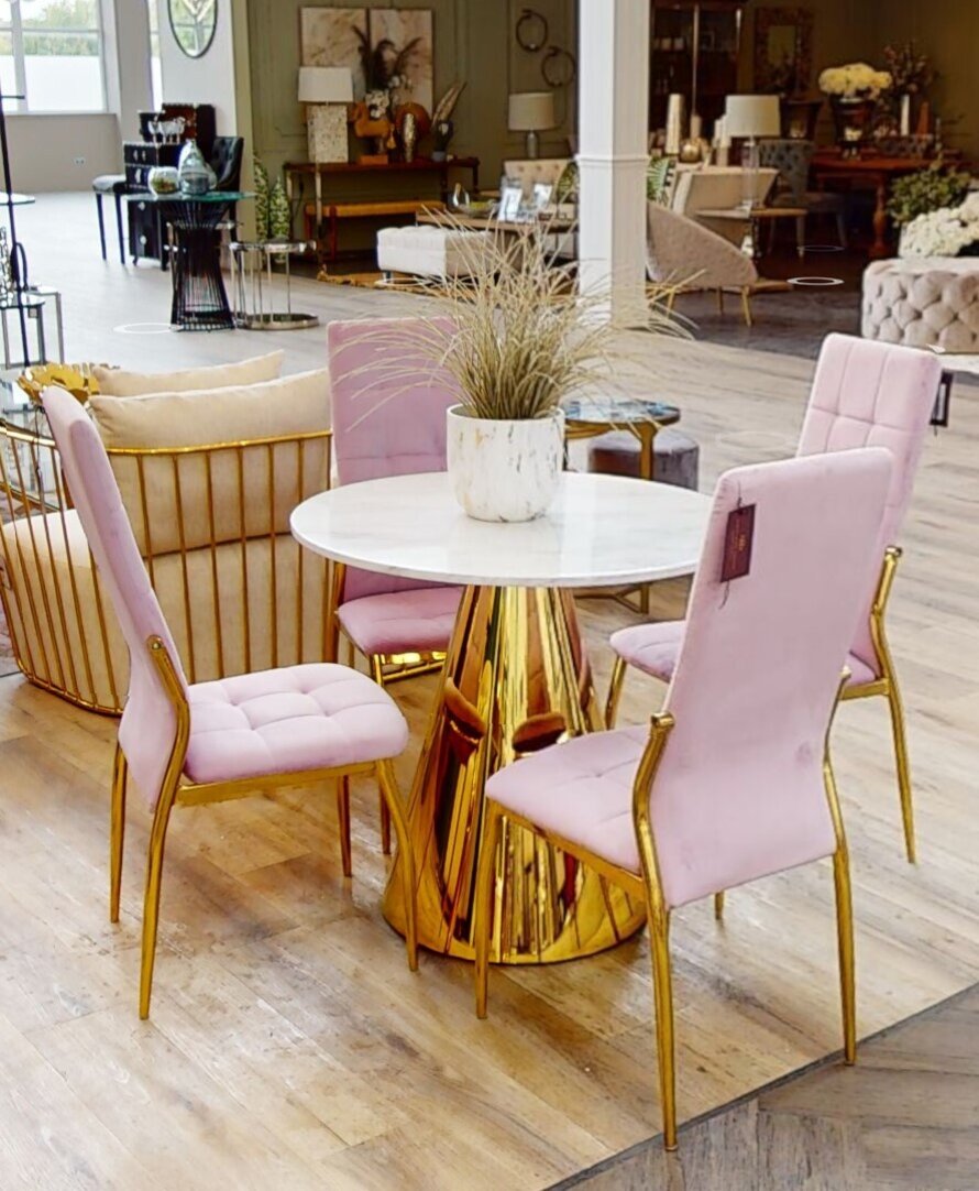 Grosvenor White Marble & Gold Round Dining Table